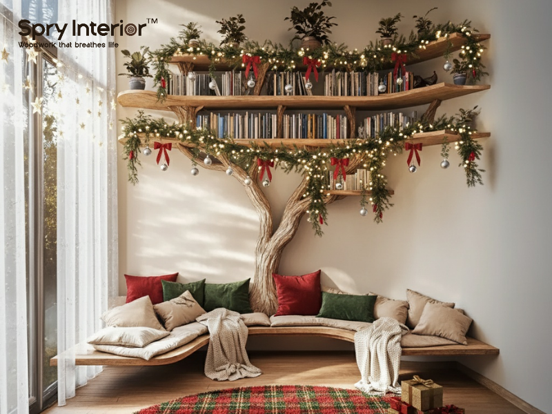Corner Tree bookshelf for Christmas 2025