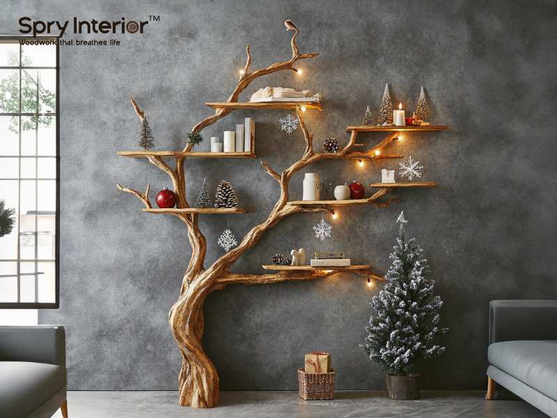 How to Make a Bookshelf on the Wall and decor shelves like a Christmas tree