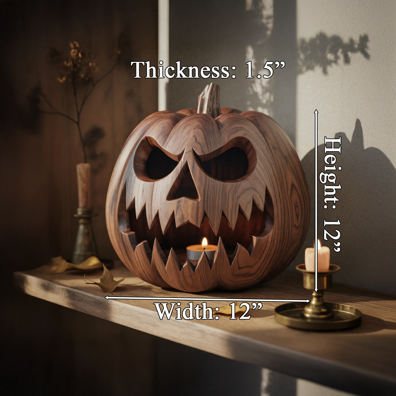 Wooden Jack O Lantern Candle Holder Rustic Halloween Pumpkin Light For Table Decor SITHTTHW002