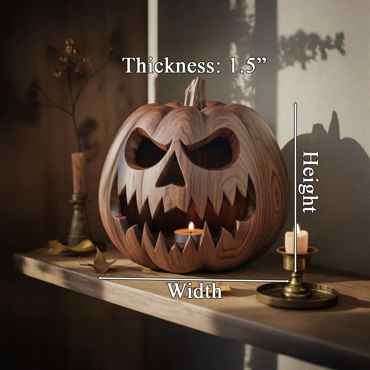 Wooden Jack O Lantern Candle Holder Rustic Halloween Pumpkin Light For Table Decor SITHTTHW002