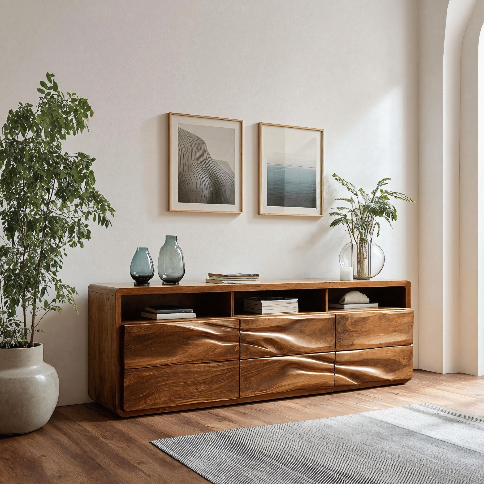 Organic Wave Carved Wood Sideboard For Living Room RTTHHNSD029