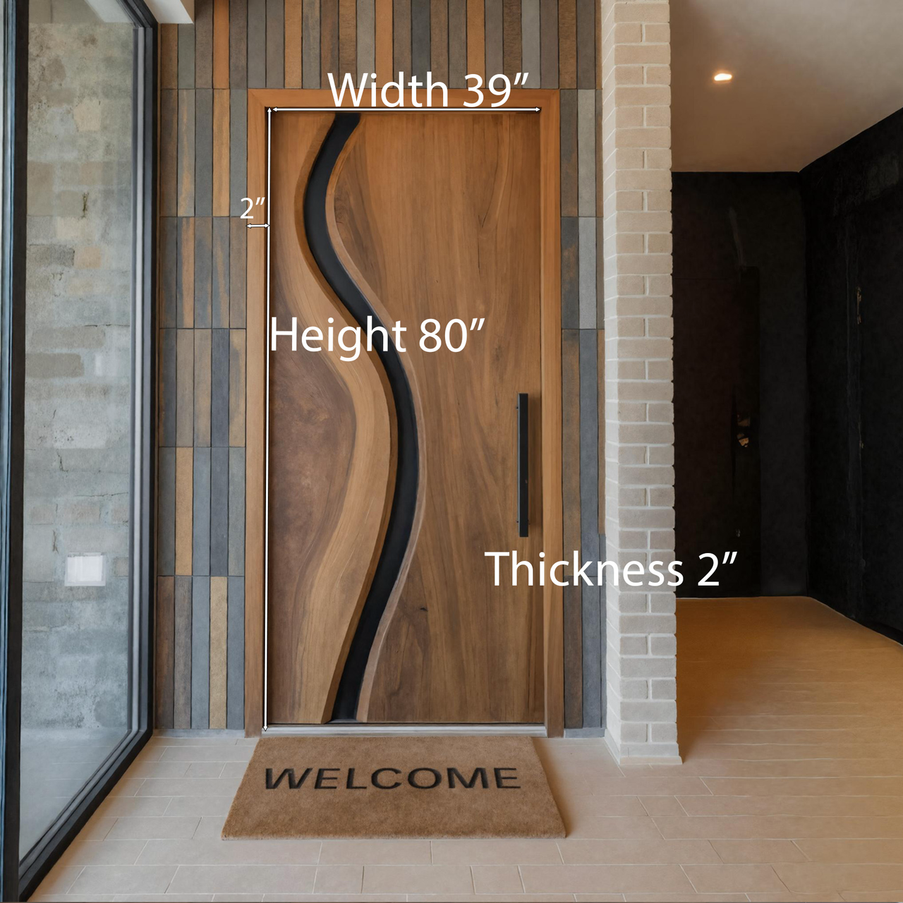 Modern Wave Line Front Door With Black Inlay For Contemporary Homes SITHHNDOR014