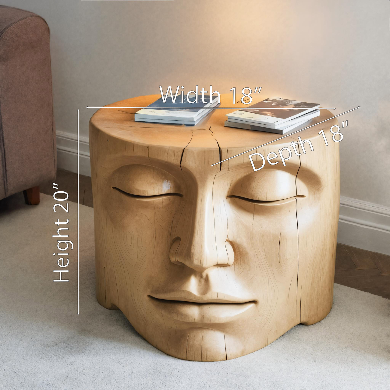 Modern Wood Face Side Table Sculptural Wooden Nightstand For Living Room Or Bedroom SITHHNSTA006