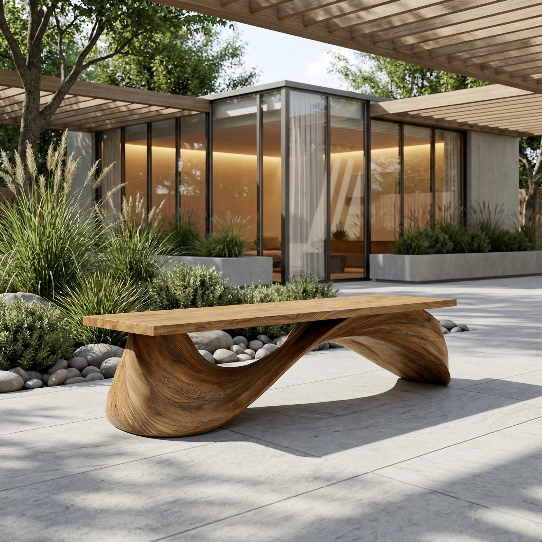 Contemporary Wave Bench Solid Wood Elegant Loop Design Hallway And Entryway SINLHARS099