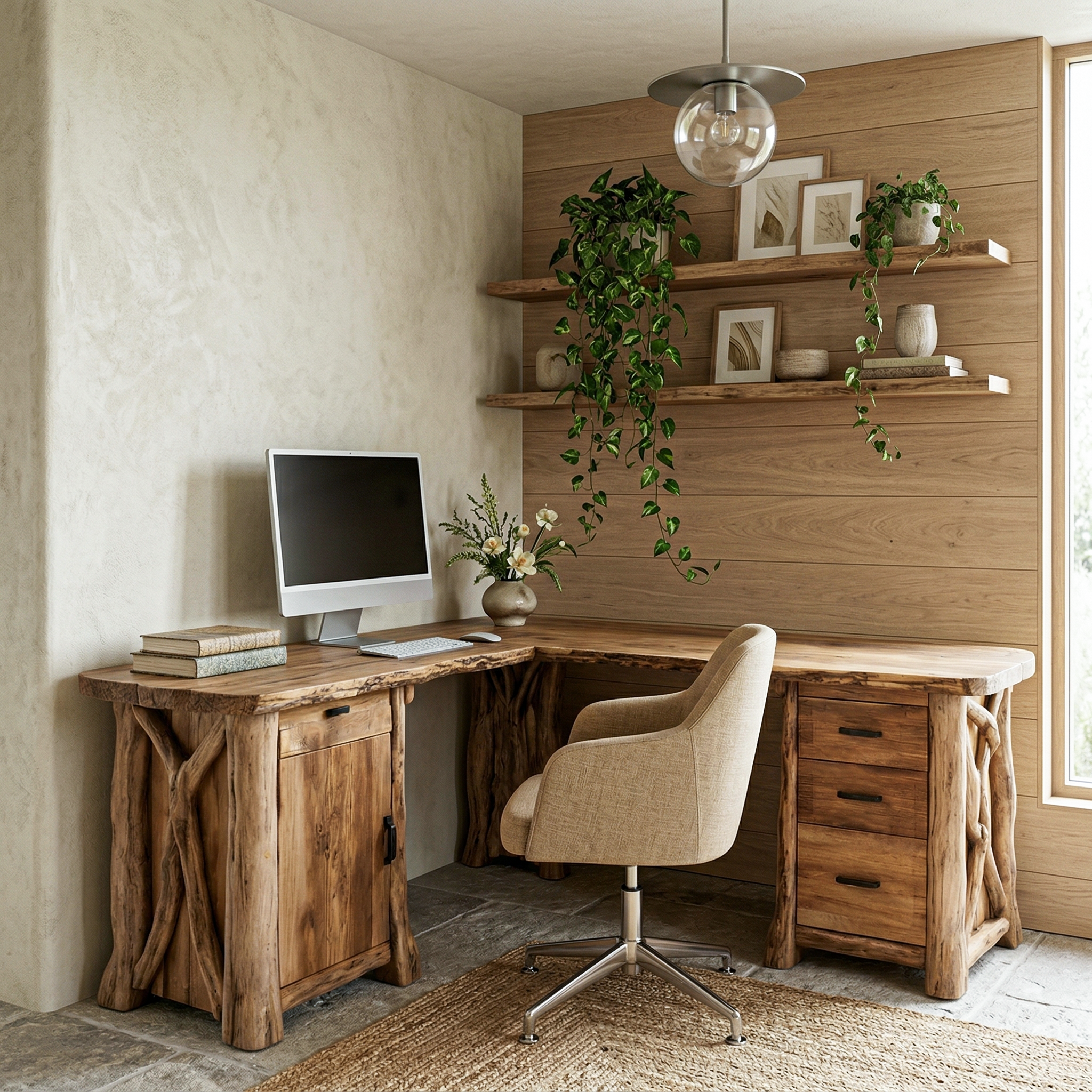Modern Rustic Desk Solid Wood L Shape Workstation With Storage Home Office And Study Room SINLHADK102