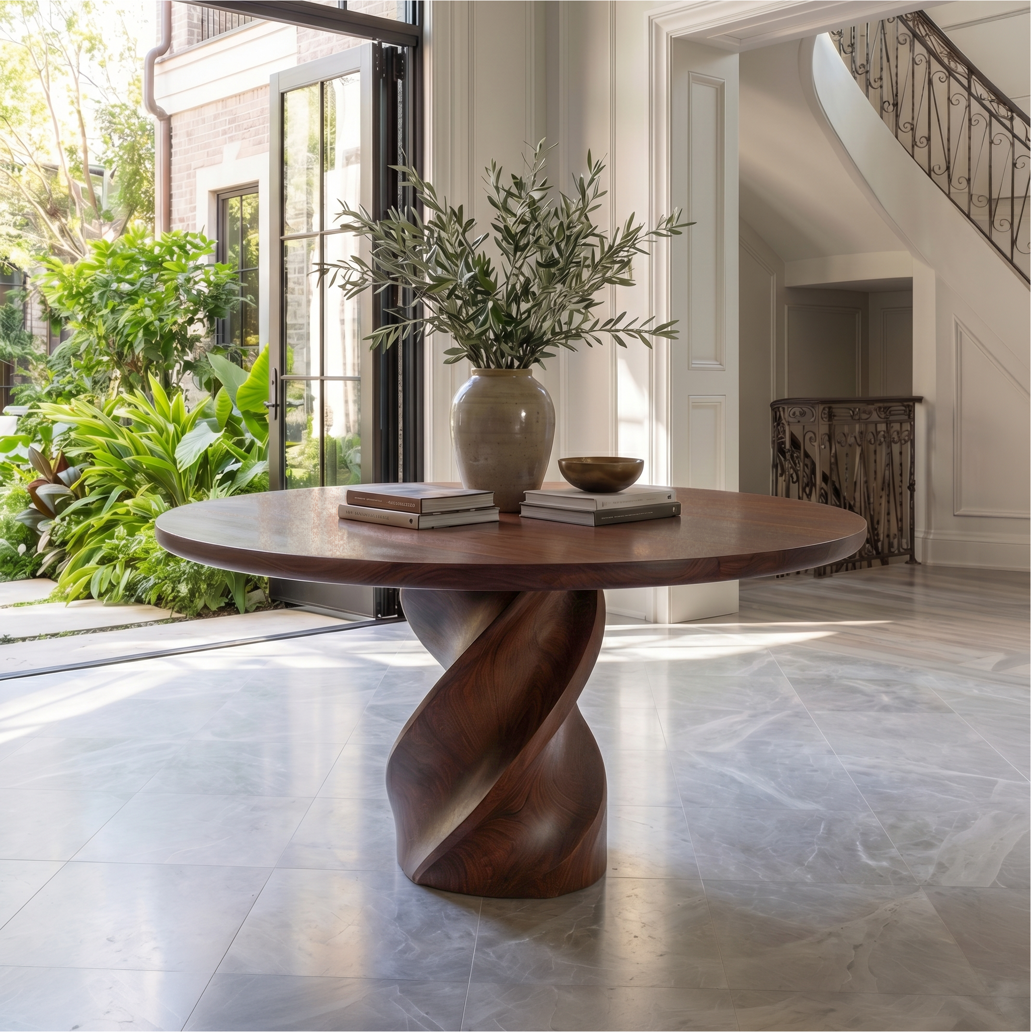 Modern Luxury Twist Pedestal Entry Table For Entryway And Hallway SINLSAFT025