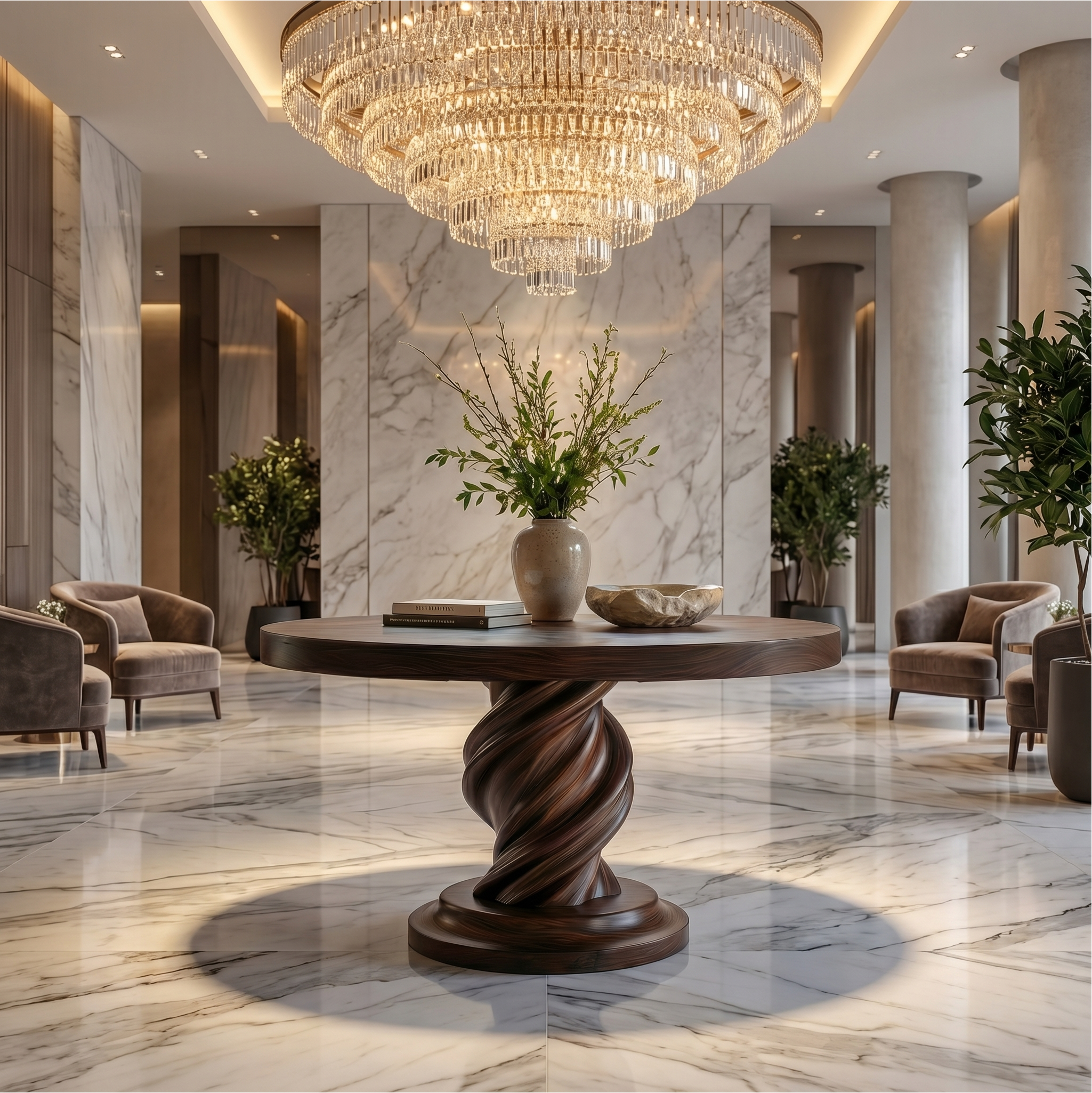 Modern Luxury Spiral Round Foyer Table For Entryway And Lobby SINLSAFT026