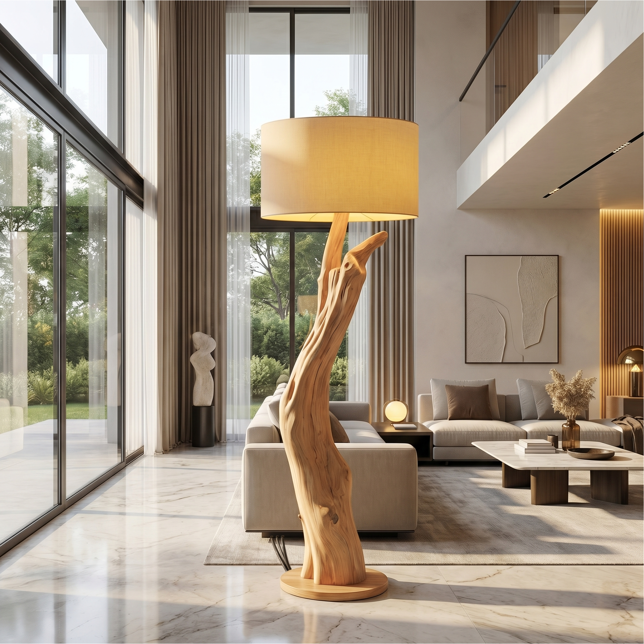 Modern Organic Wood Floor Lamp For Bedroom And Corner SINLSAFLP060