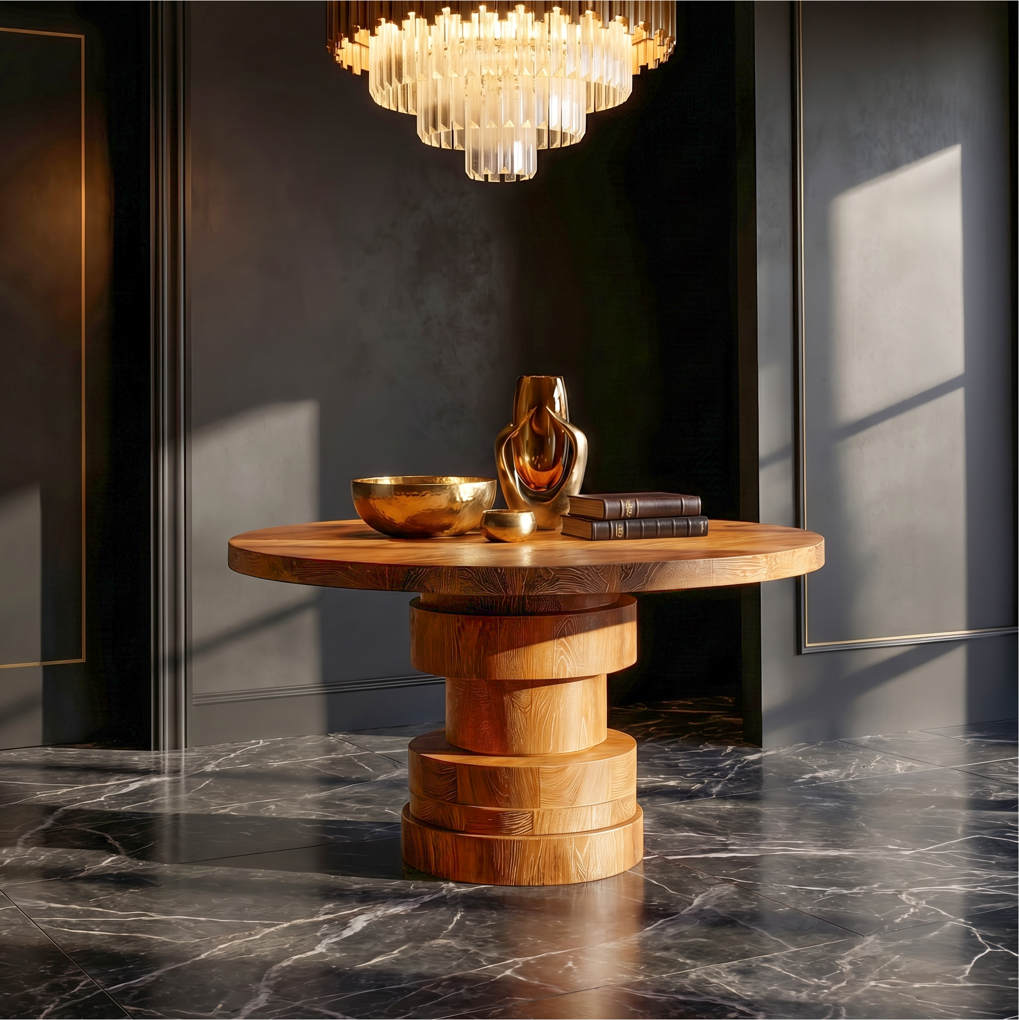 Modern Sculptural Round Foyer Table For Entryway And Living Room SINLSAFT030