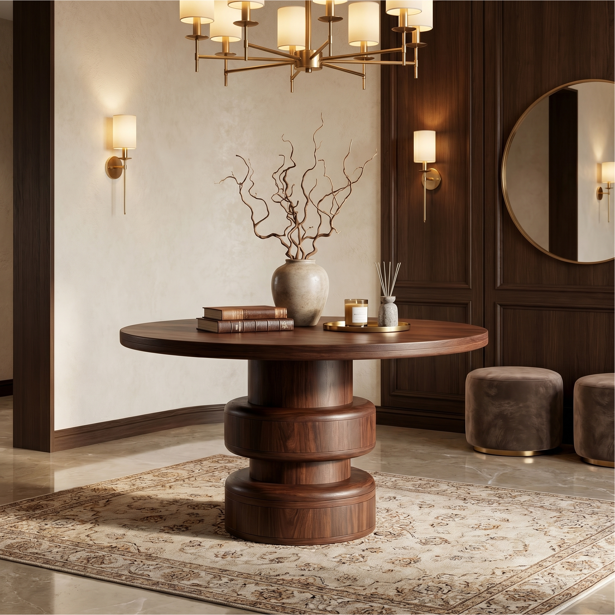 Sculptural Round Entryway Table For Hallway And Living Room SINLSAFT031