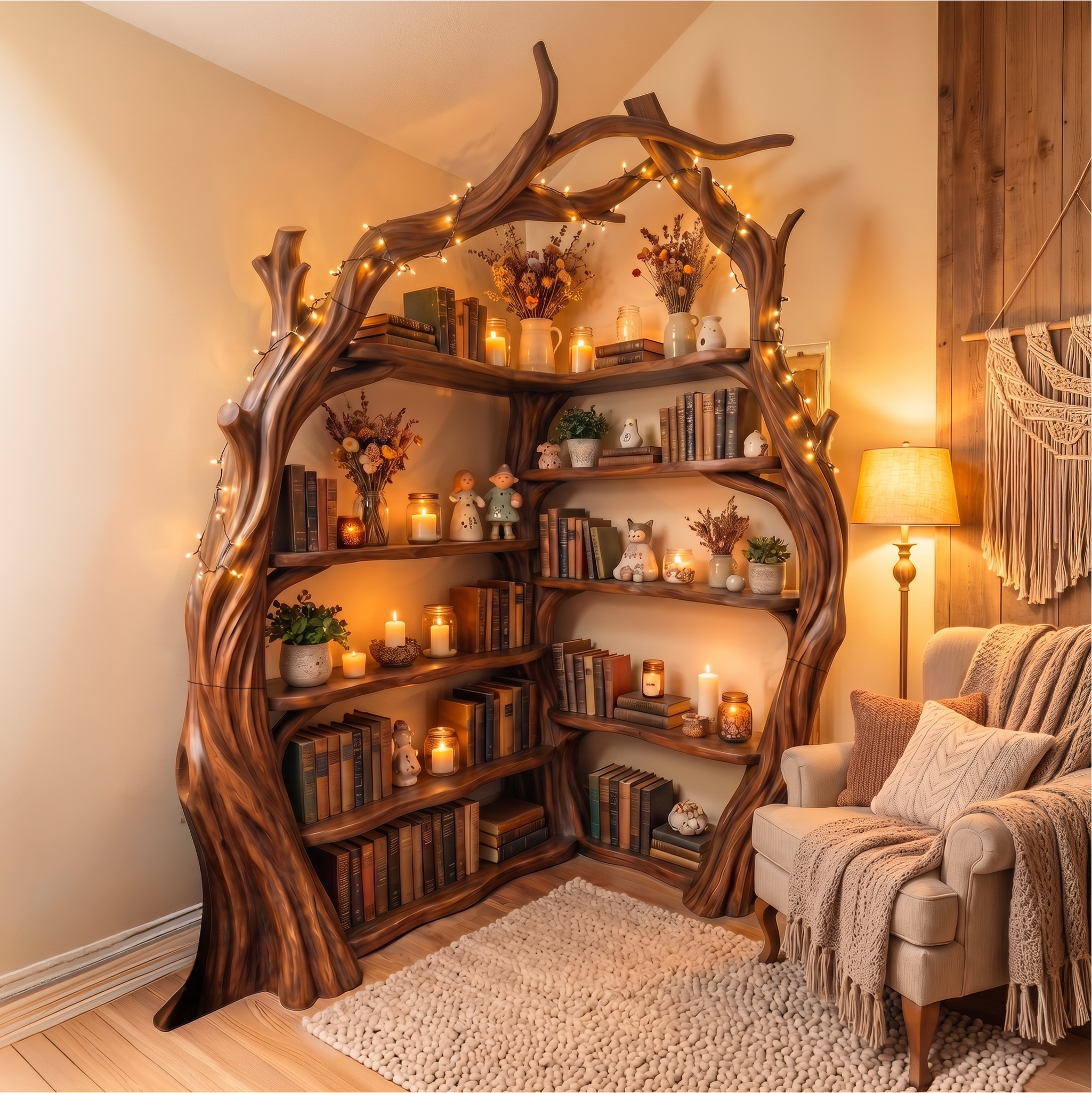 Tree Wall Bookshelf Corner Storage Bookcase Wooden Display Shelf For Living Room Bedroom Decor SINLSATB725