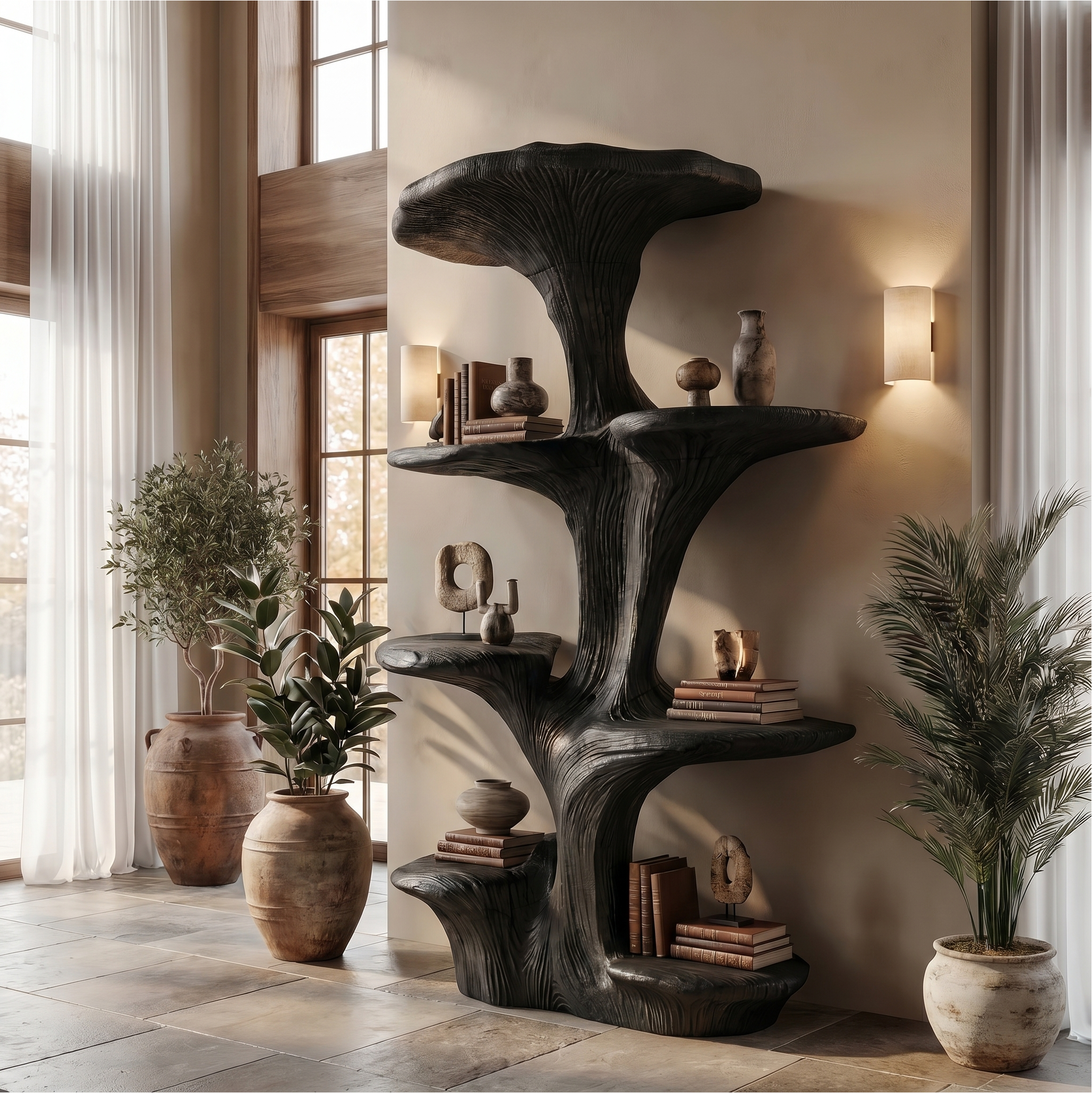 Rustic Sculptural Mushroom Bookshelf For Living Room And Bedroom SINLSATB730
