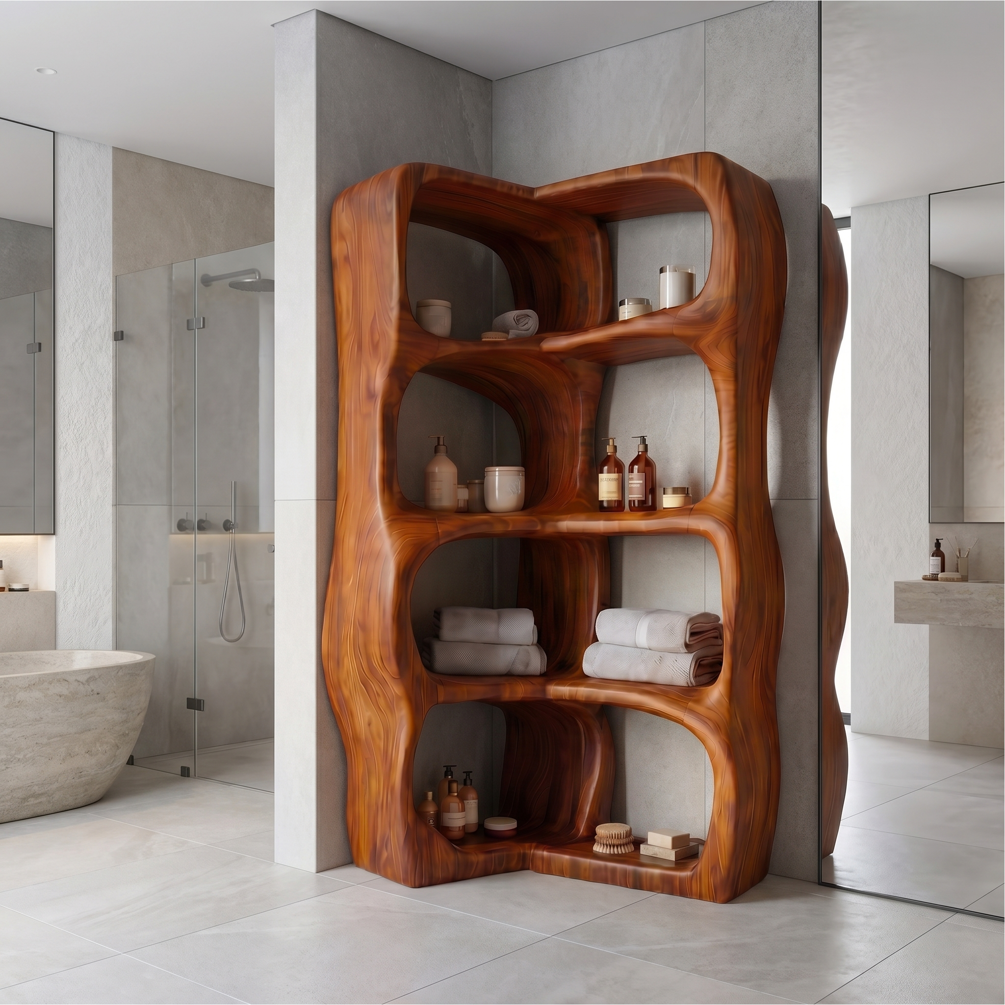 Sculptural Bathroom Cabinet With Freeform Curved Shelves For Bathroom SINLSABCT029