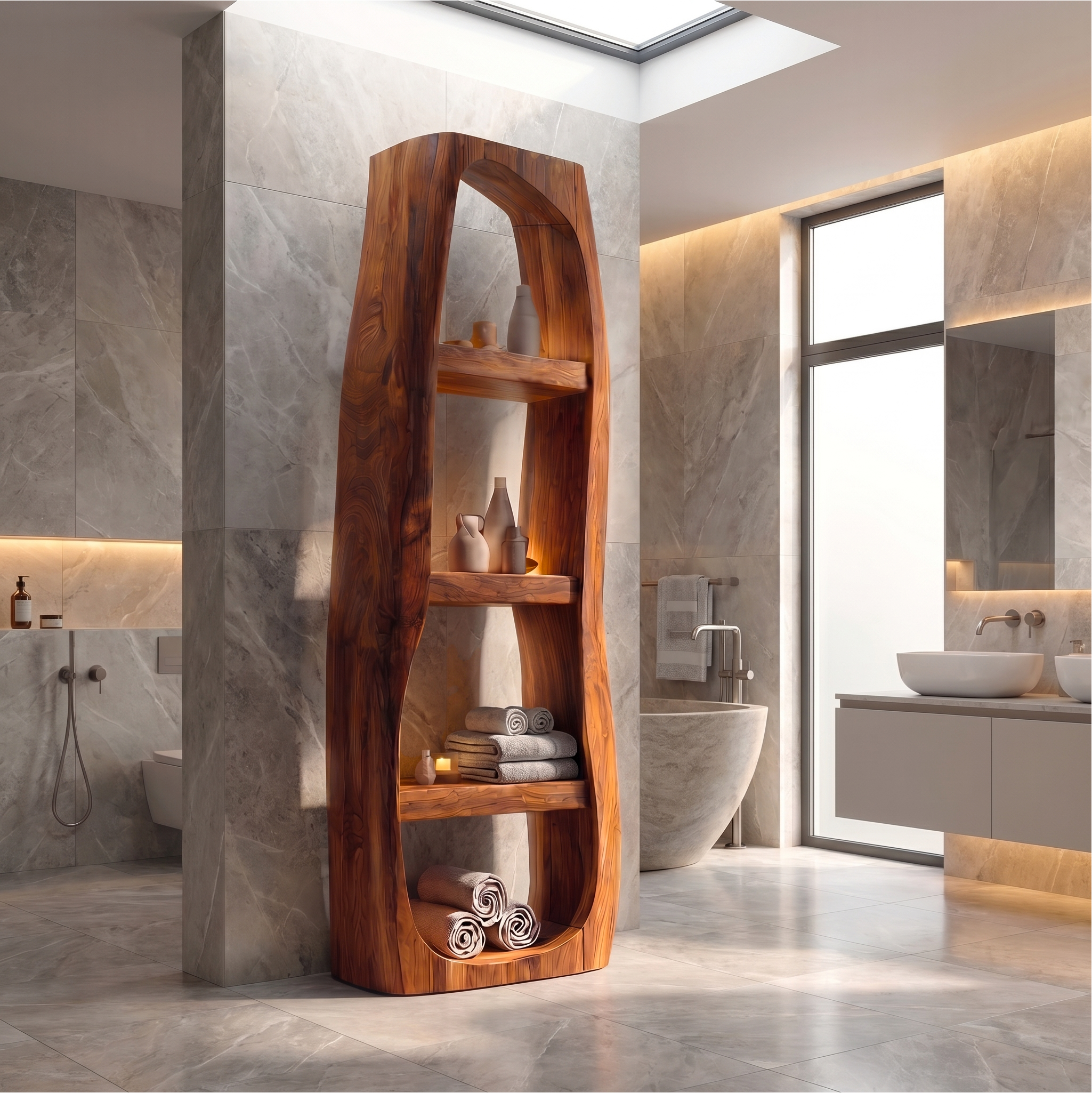 Minimal Bathroom Storage Cabinet With Curved Arched Design For Bathroom SINLSABCT030