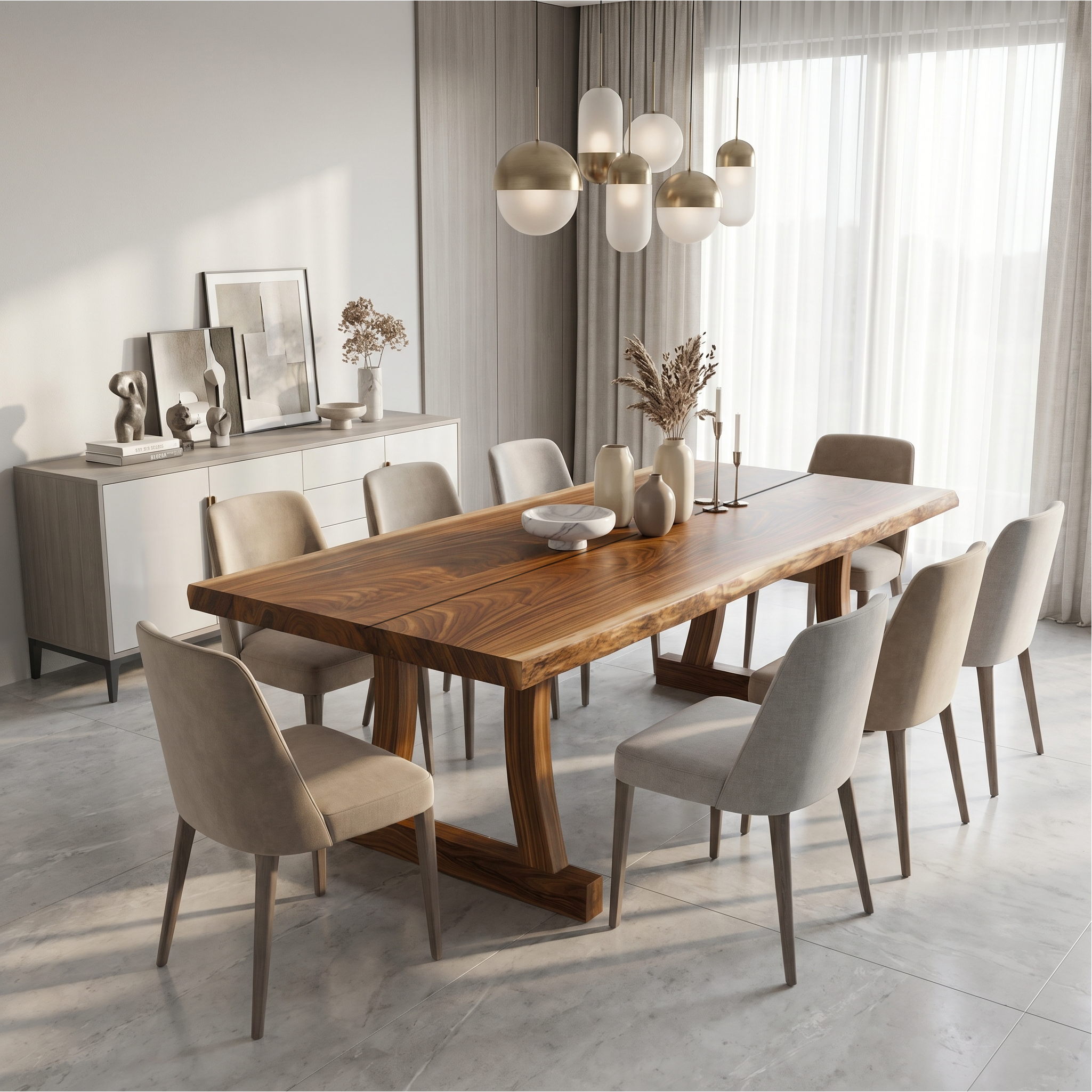 Contemporary Solid Wood Dining Table With Rounded Edge Design For Dining Room SINLSADT190