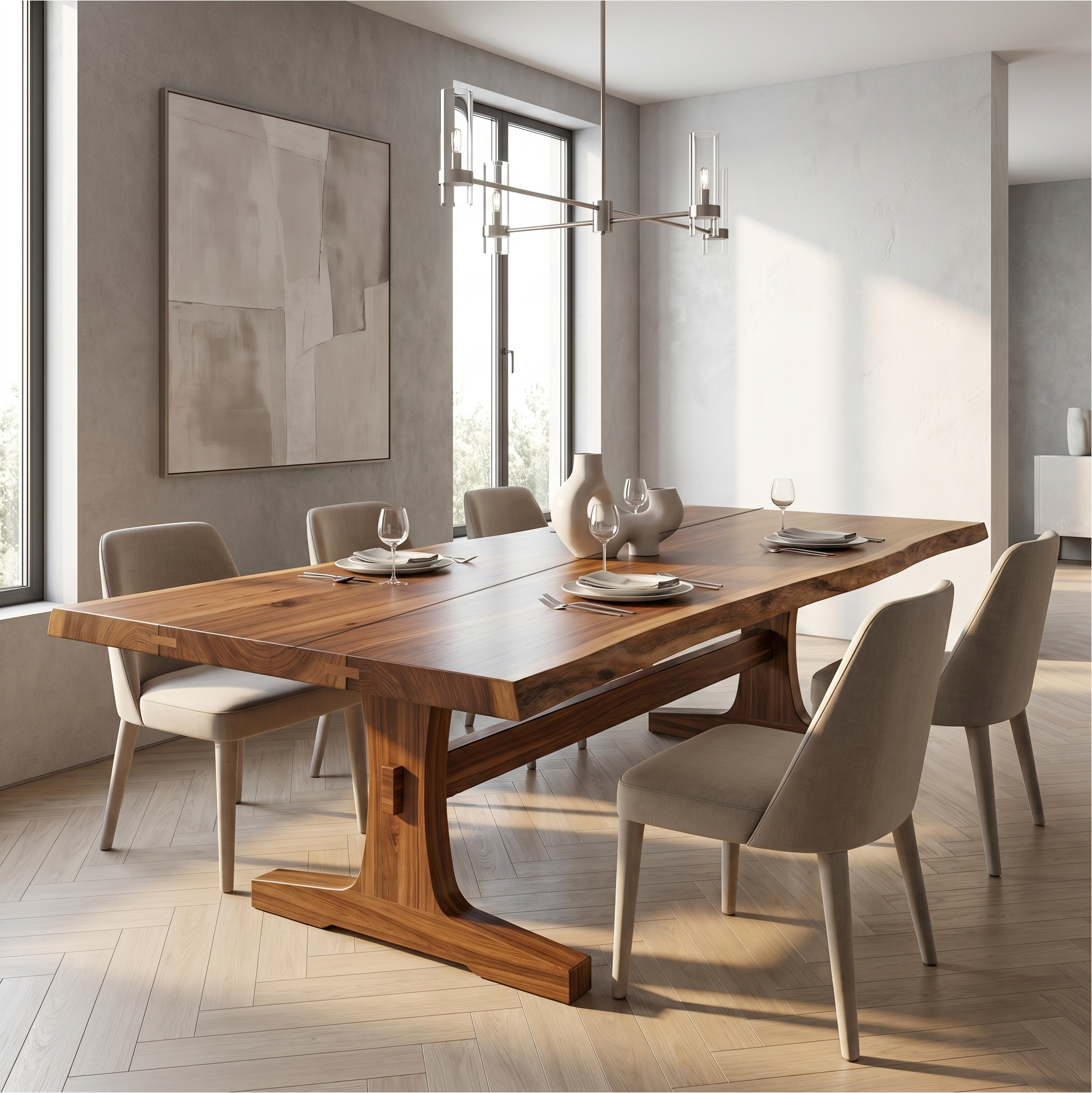 Organic Live Edge Dining Table With Waterfall Wood Base For Dining Room SINLSADT192