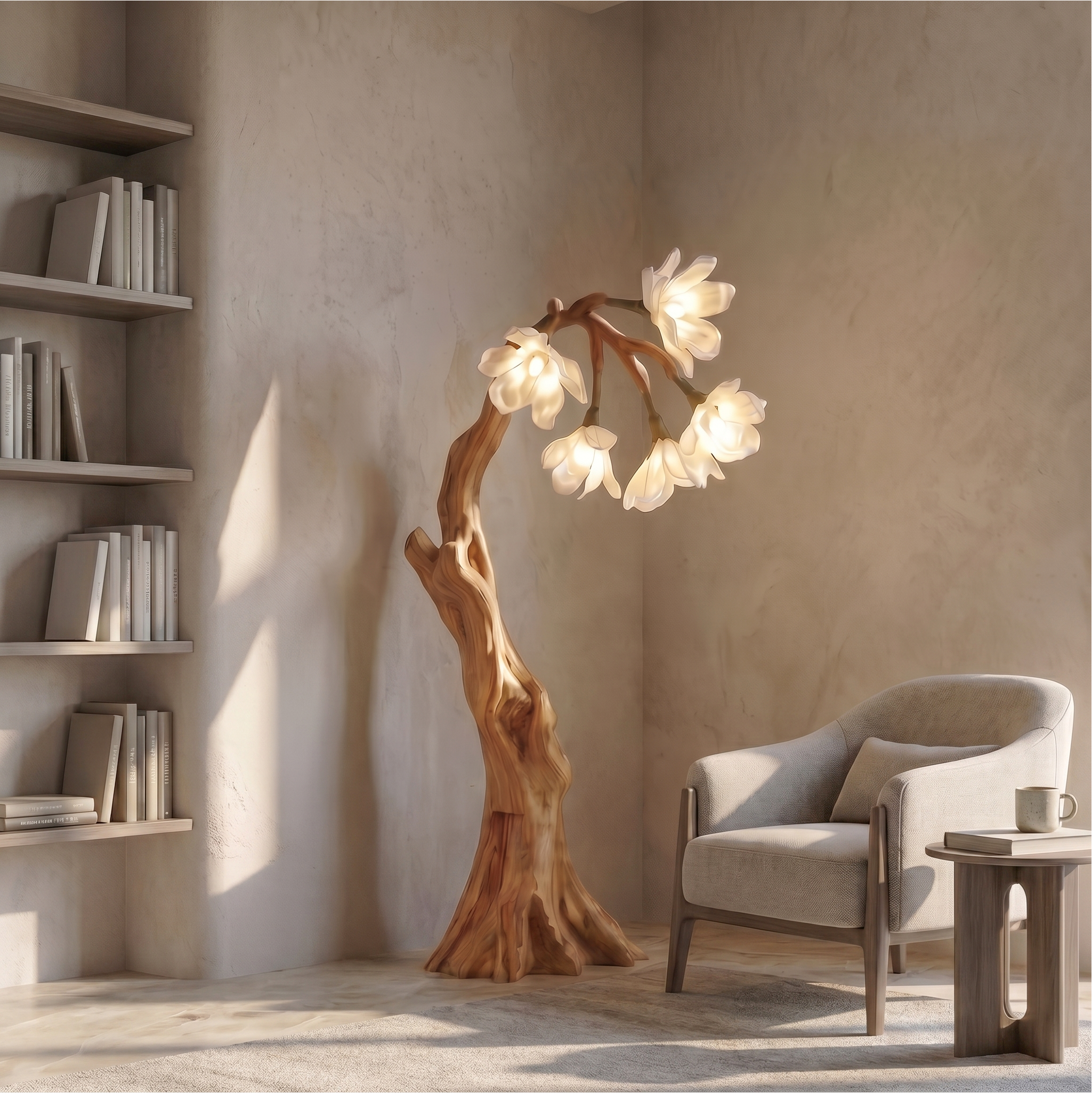 Botanical Standing Lamp With Flower Shade For Living Room And Bedroom SINLSAFLP076