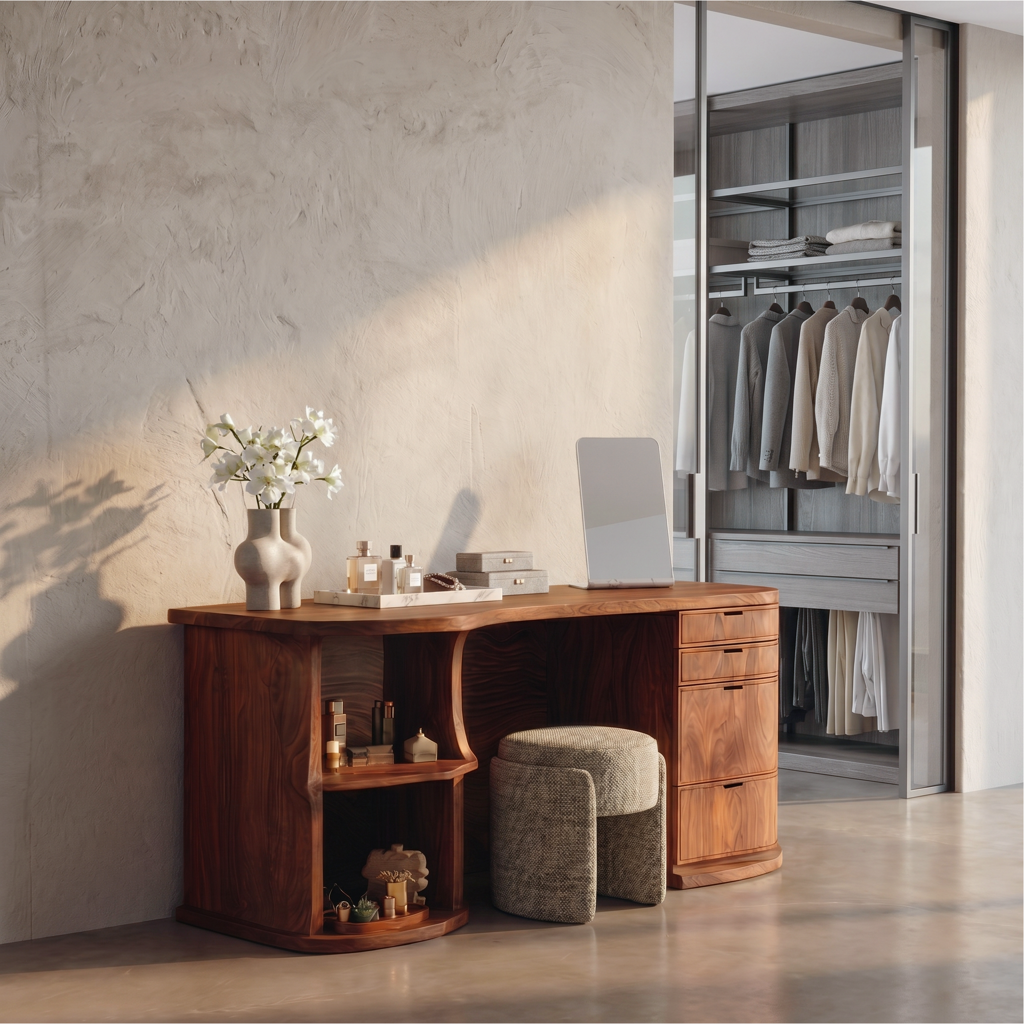 Rustic Vanity Desk With Built In Storage Cabinet For Bedroom SINLSABDT077