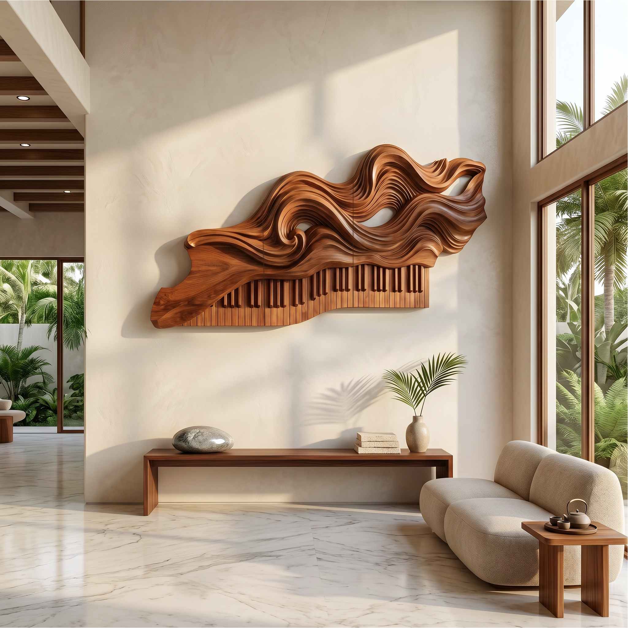 Organic Flowing Piano Melody Wooden Wall Art For Living Room SINLSAWD083