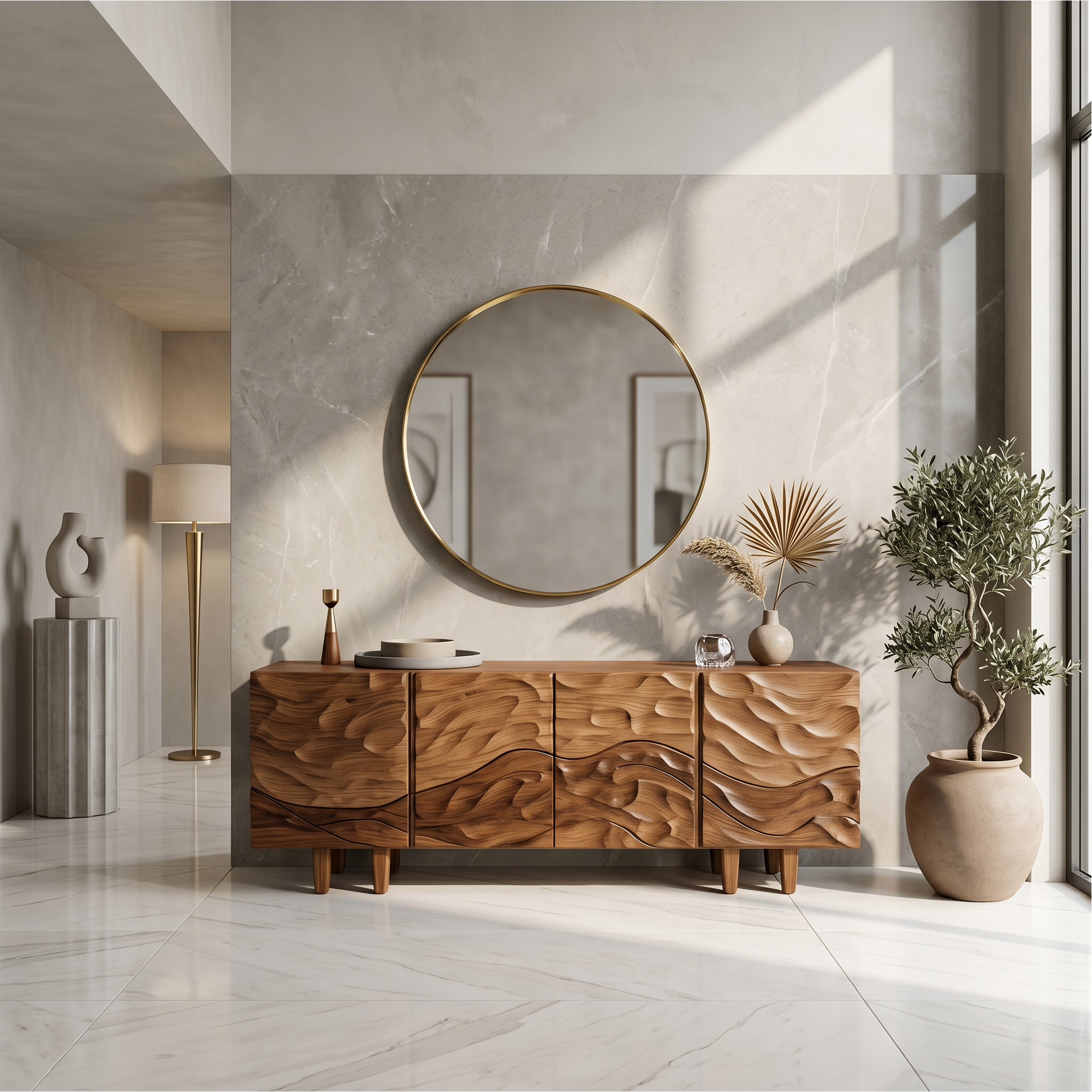 Sculptural Sideboard With Flowing Wood Grain Doors For Living Room SINLSASC520