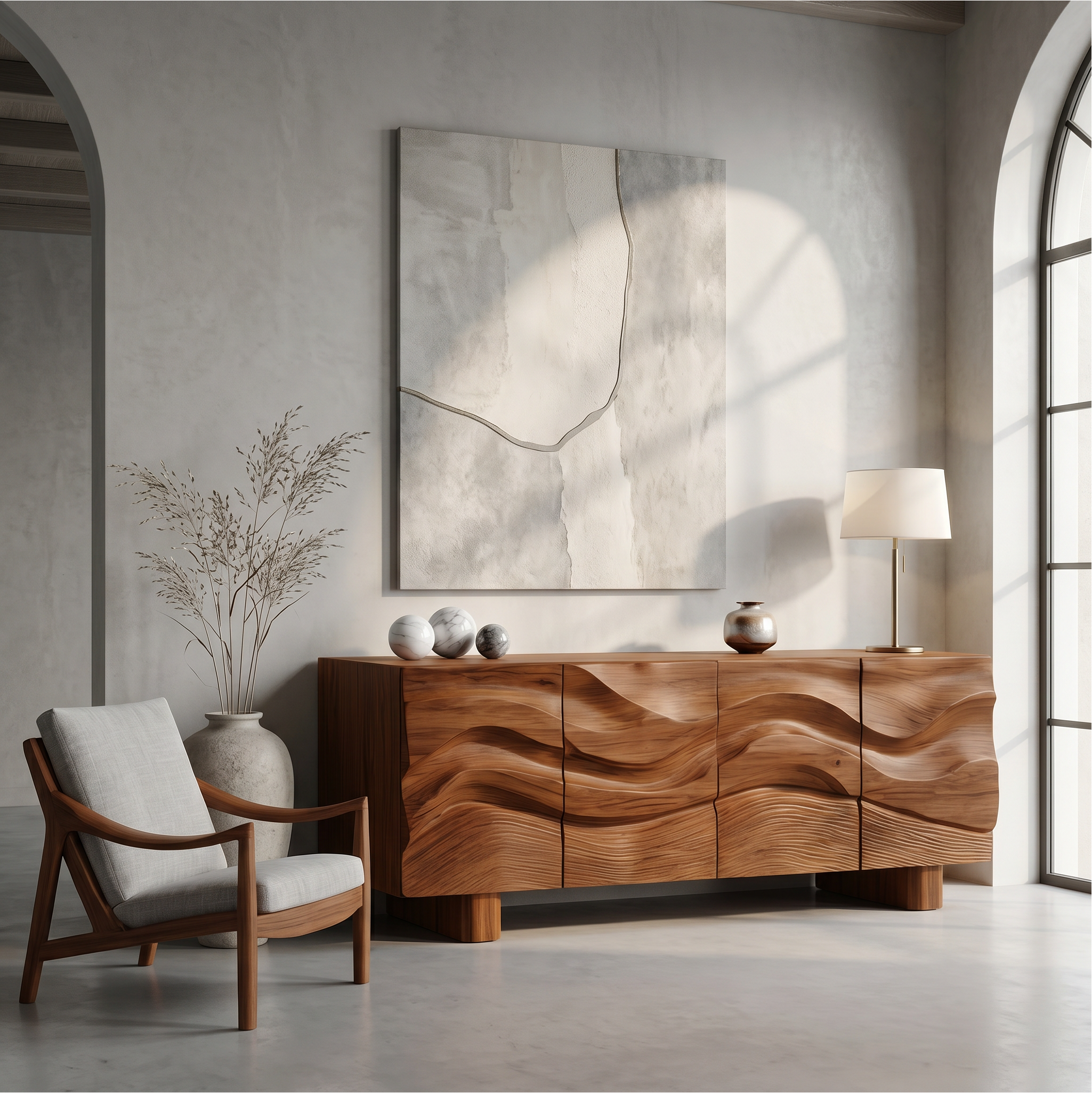 Modern Organic Sideboard With Wave Front Wood Doors For Living Room SINLSASC521