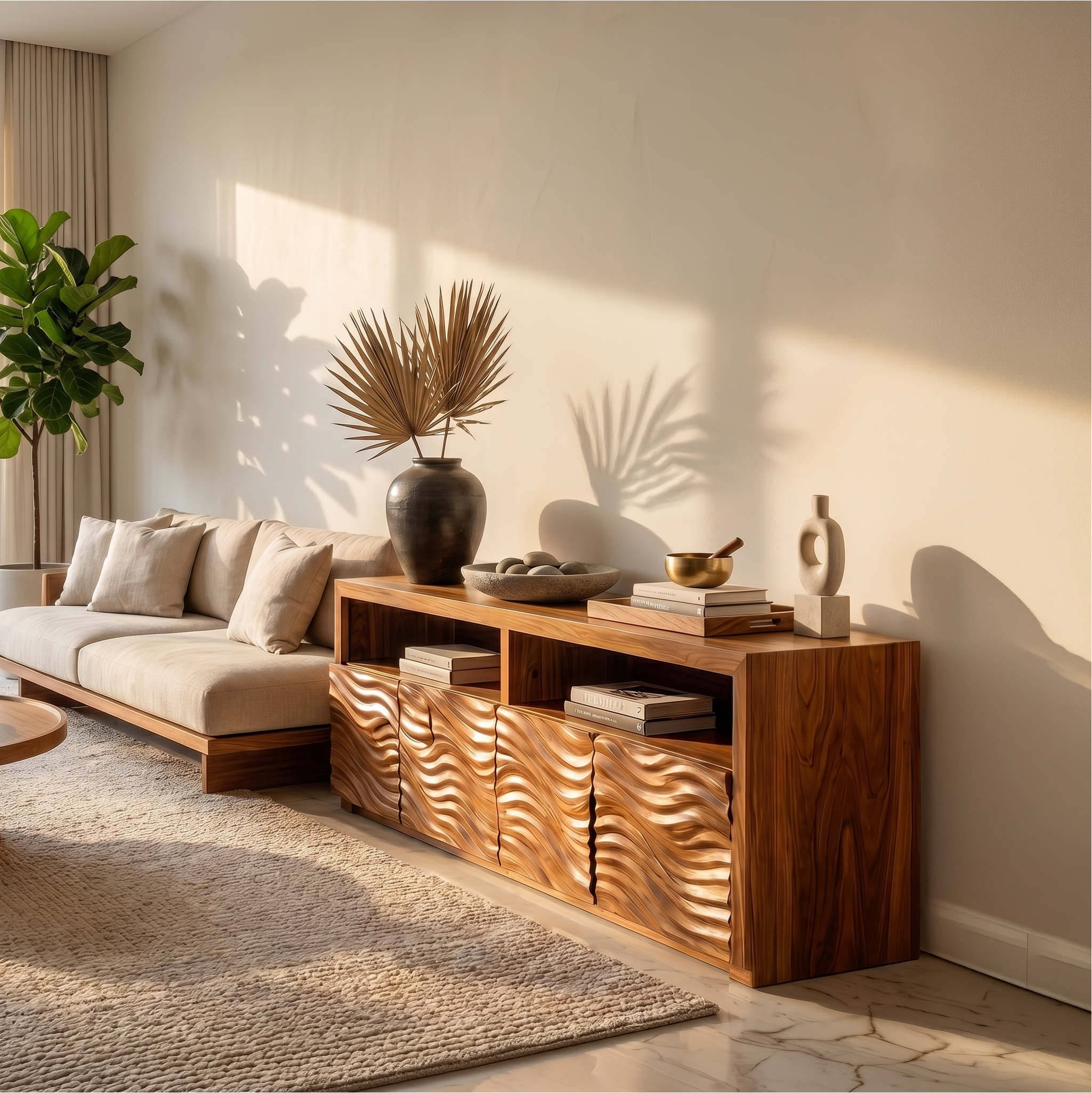 Contemporary Sideboard With Carved Wood Doors And Functional Storage For Living Room SINLSASC527