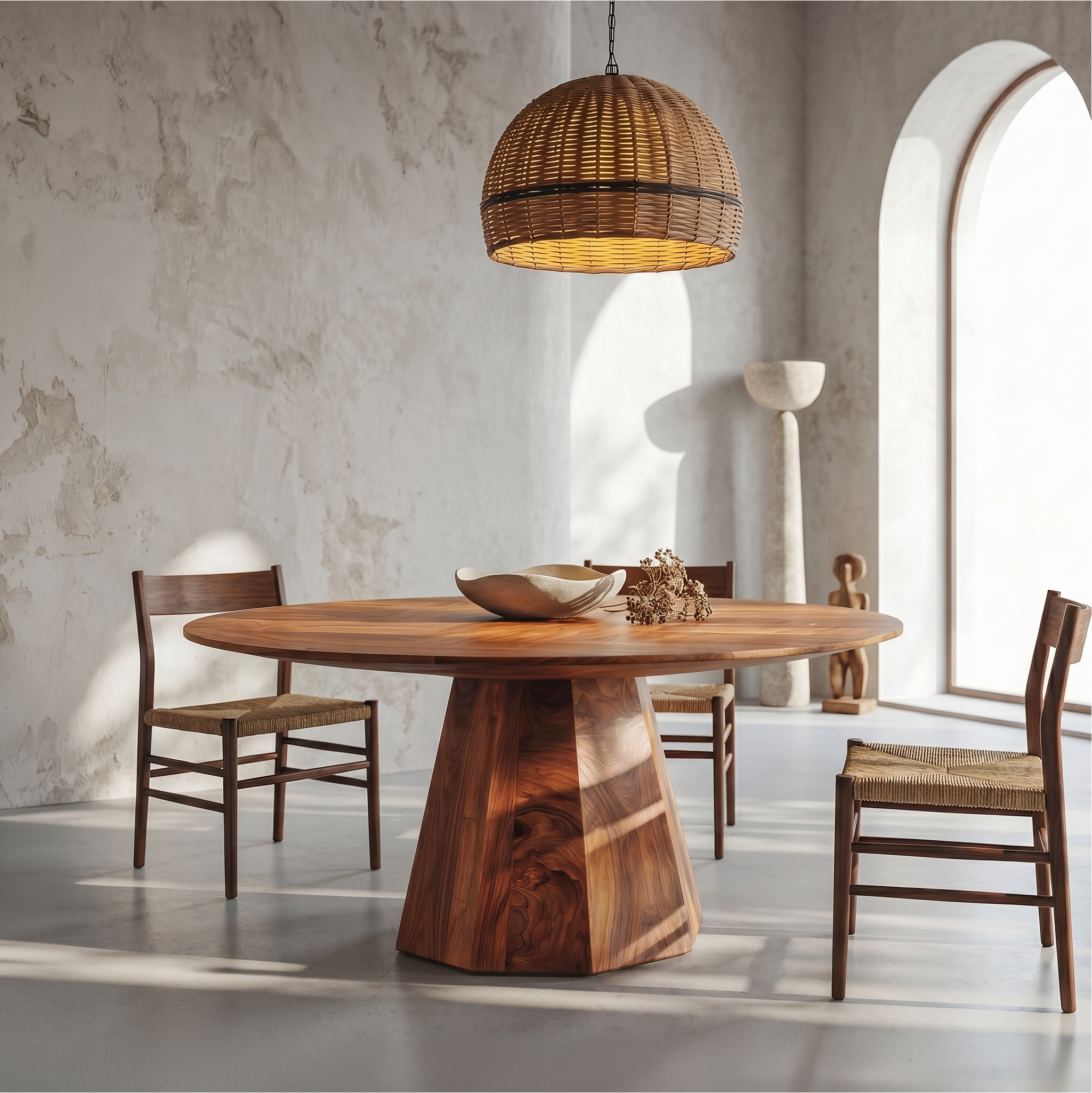 Organic Dining Table With Solid Wood Top And Sculptural Pedestal Base For Dining Room SINLSADT194