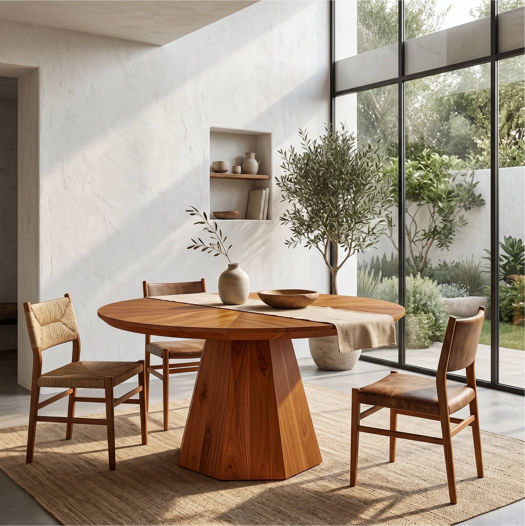 Mid Century Dining Table With Tapered Sculptural Pedestal For Dining Room SINLSADT195