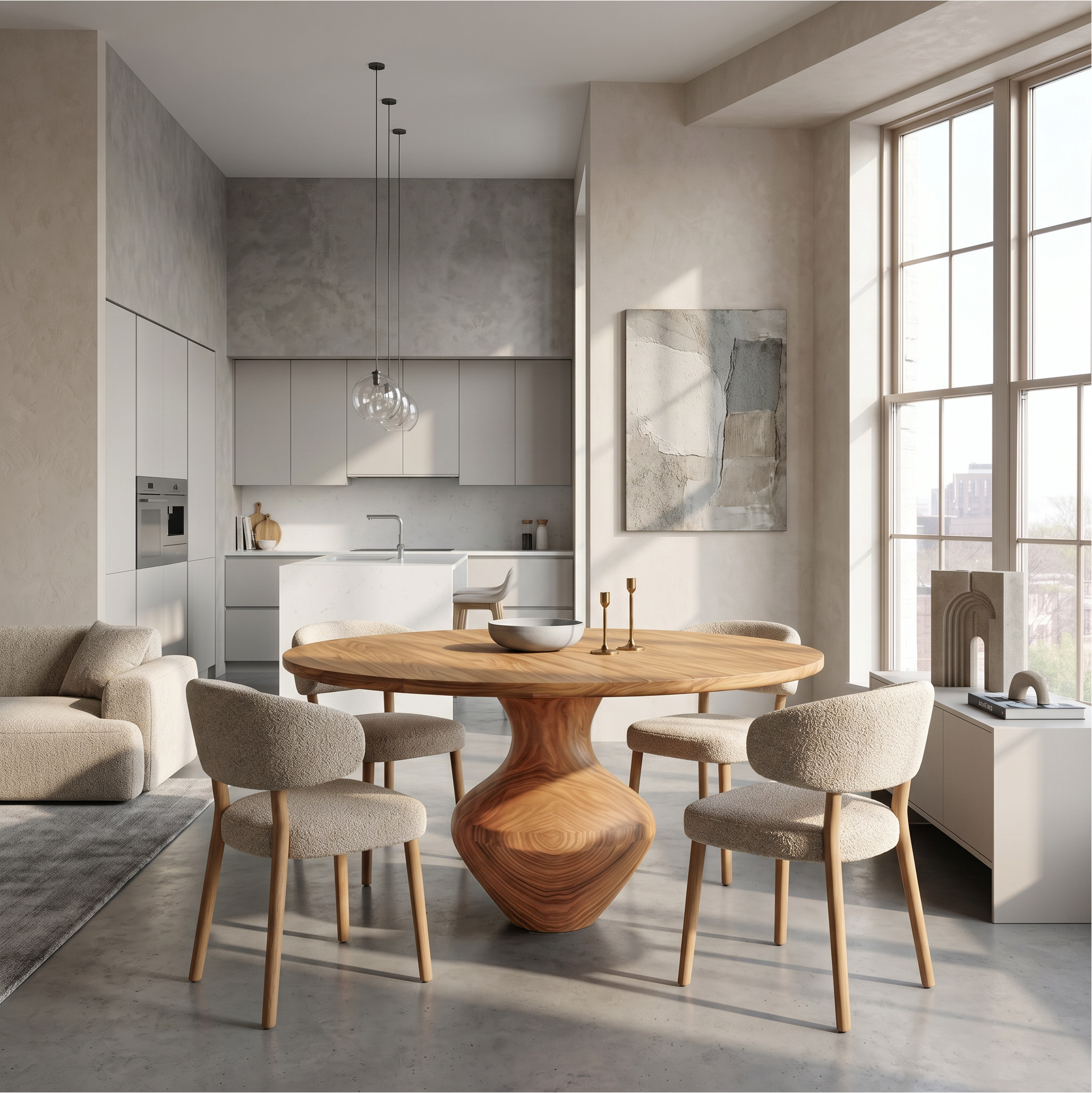 Rustic Dining Table With Sculptural Solid Wood Pedestal Base Farmhouse Round Dining Table With Sculptural Wooden Base For Kitchen SINLSADT196