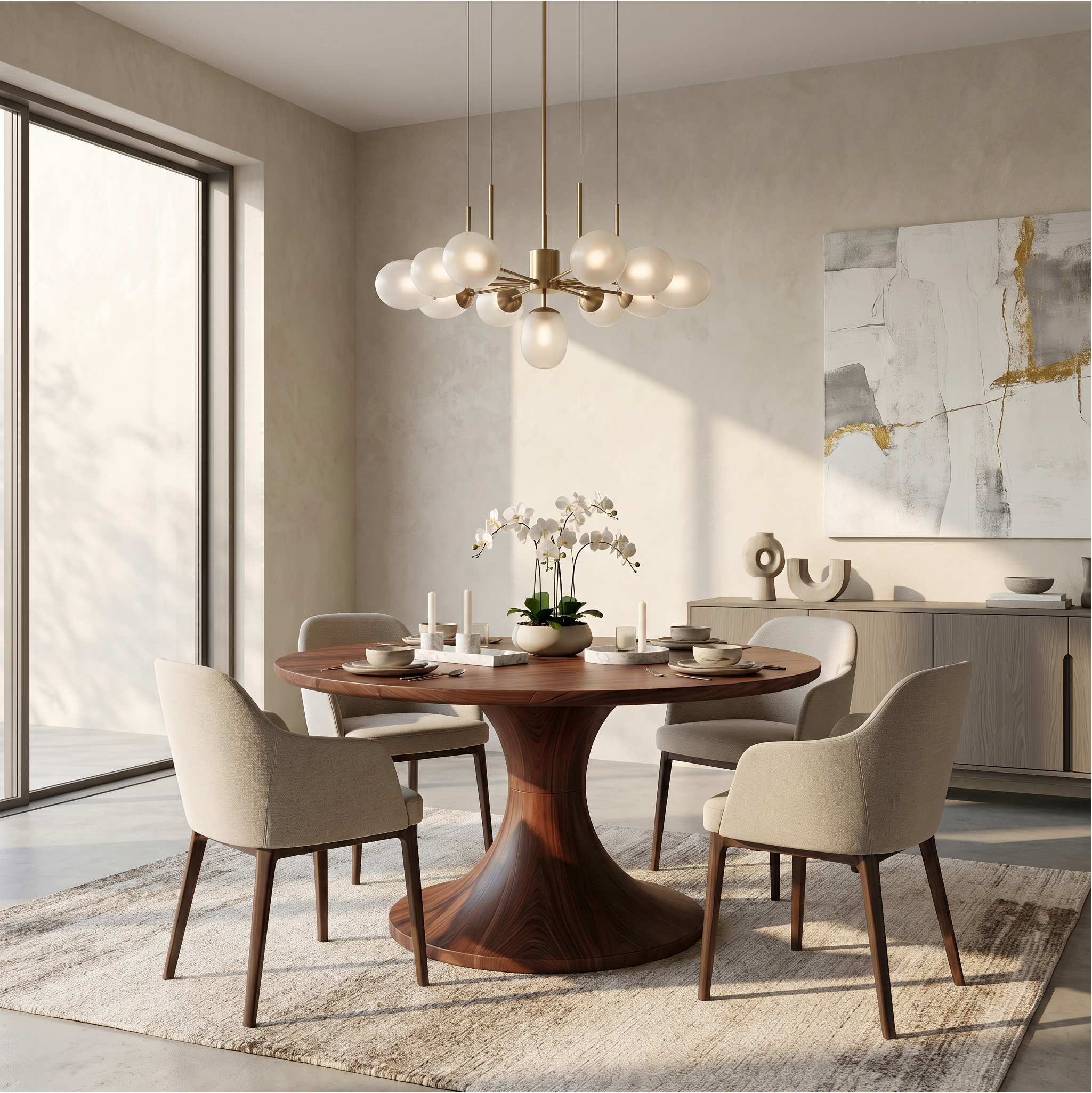 Contemporary Dining Table With Handcrafted Solid Wood Pedestal For Kitchen SINLSADT198