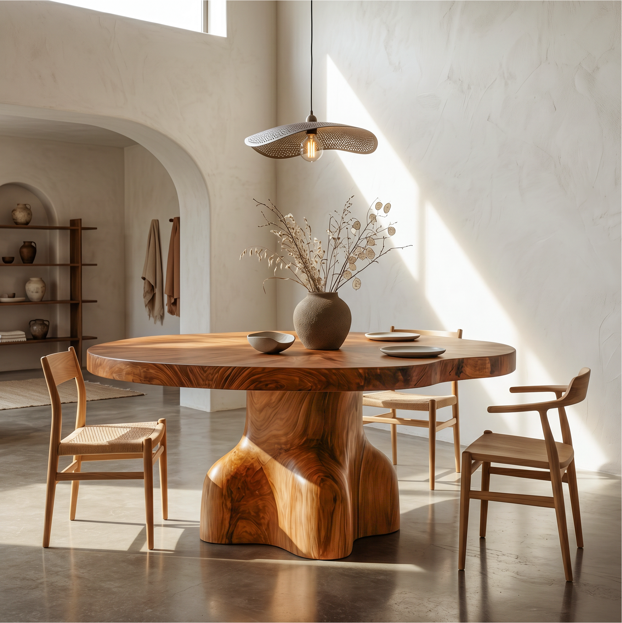 Contemporary Round Dining Table With Sculptural Solid Wood Pedestal For Dining Room SINLSADT201