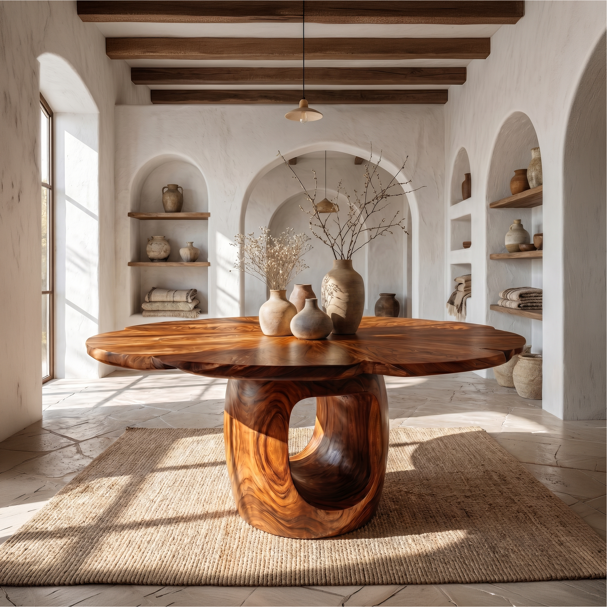 Organic Foyer Table With Sculptural Open Pedestal Base For Hallway SINLSAFT038
