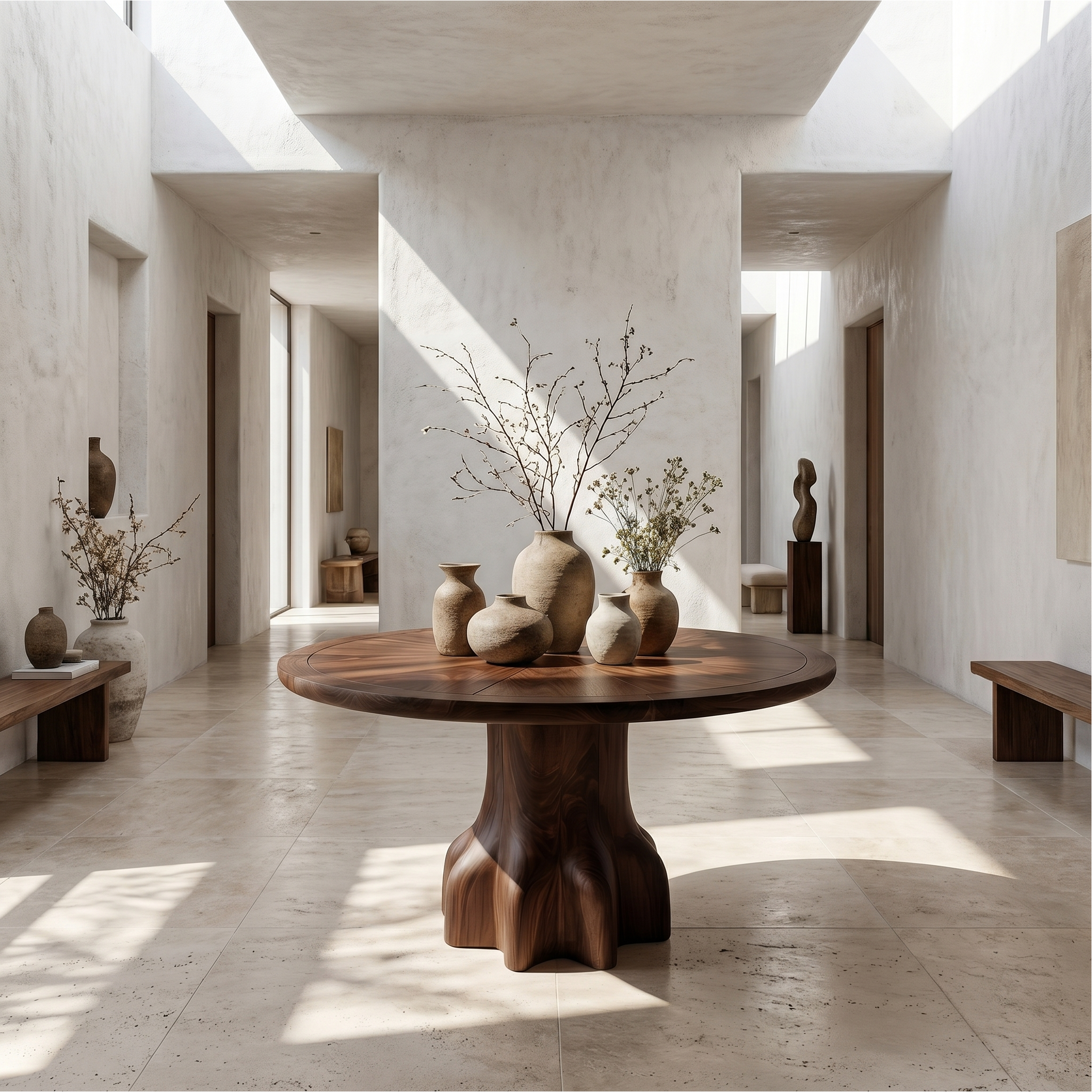Rustic Foyer Table With Handcrafted Solid Wood Pedestal Base For Entryway And Hallway SINLSAFT039