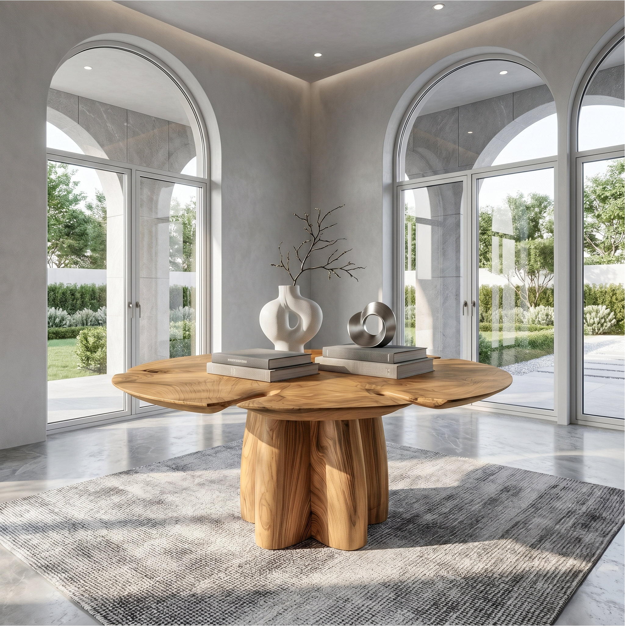 Modern Foyer Table With Sculptural Solid Wood Pedestal Base For Entryway And Hallway SINLSAFT040