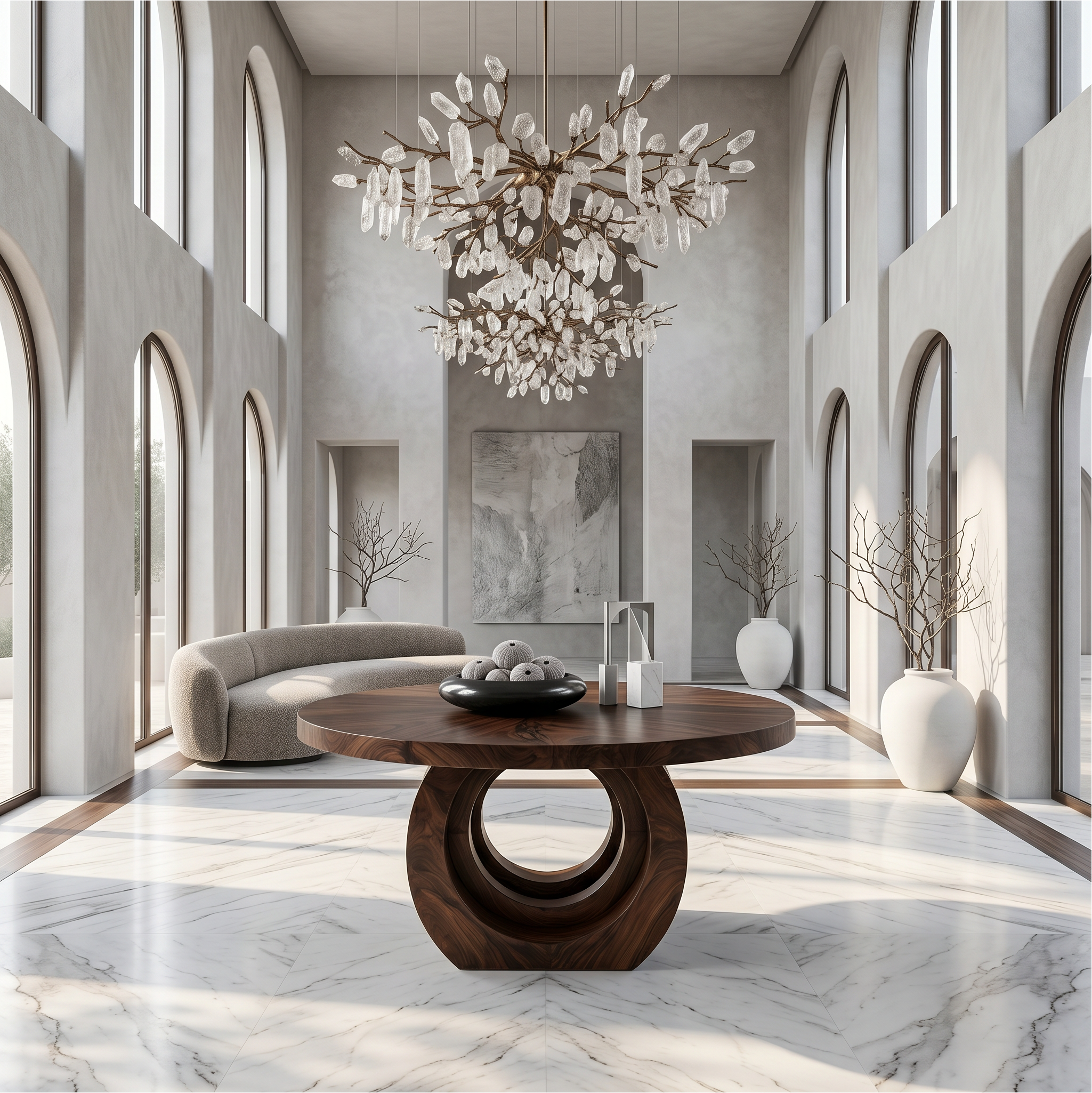 Contemporary Round Foyer Table With Sculptural Open Ring Base For Entryway And Hallway SINLSAFT043