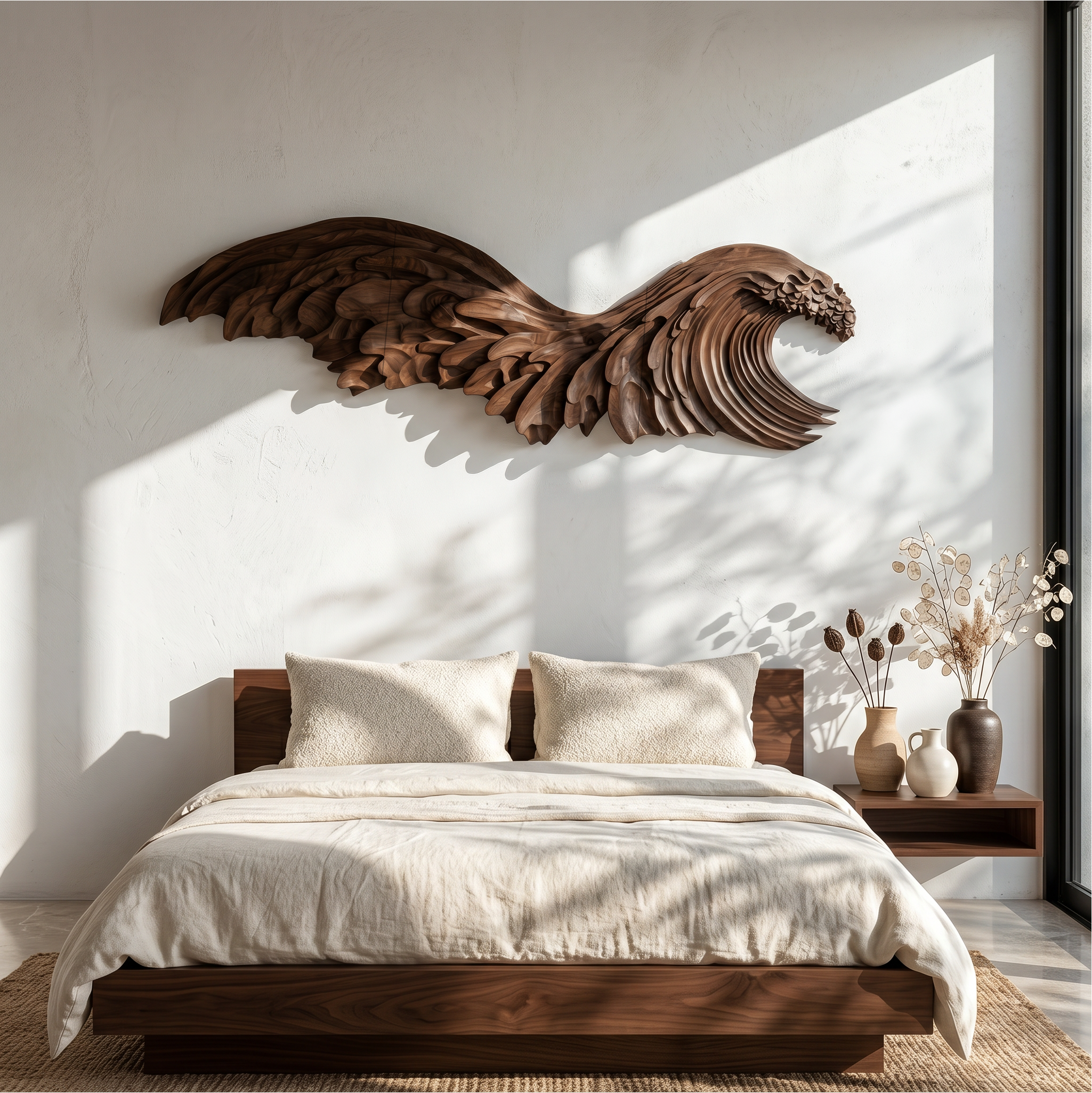 Ocean Wave Wooden Wall Art With Sculptural Carved Design For Bedroom And Living Room SINLSAWD098