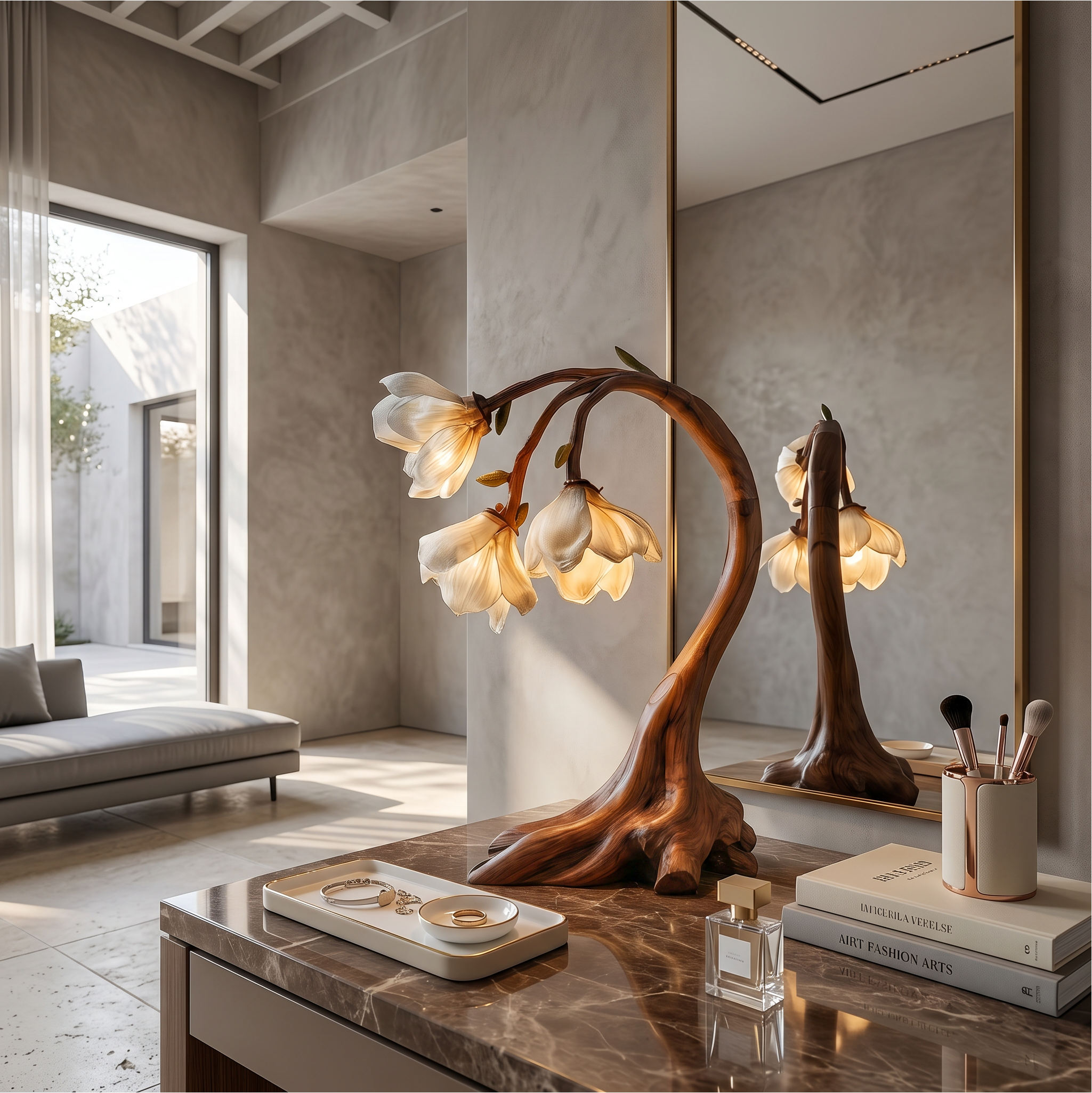 Rustic Floral Table Lamp With Sculptural Driftwood Base For Bedroom And Living Room SINLSATL006