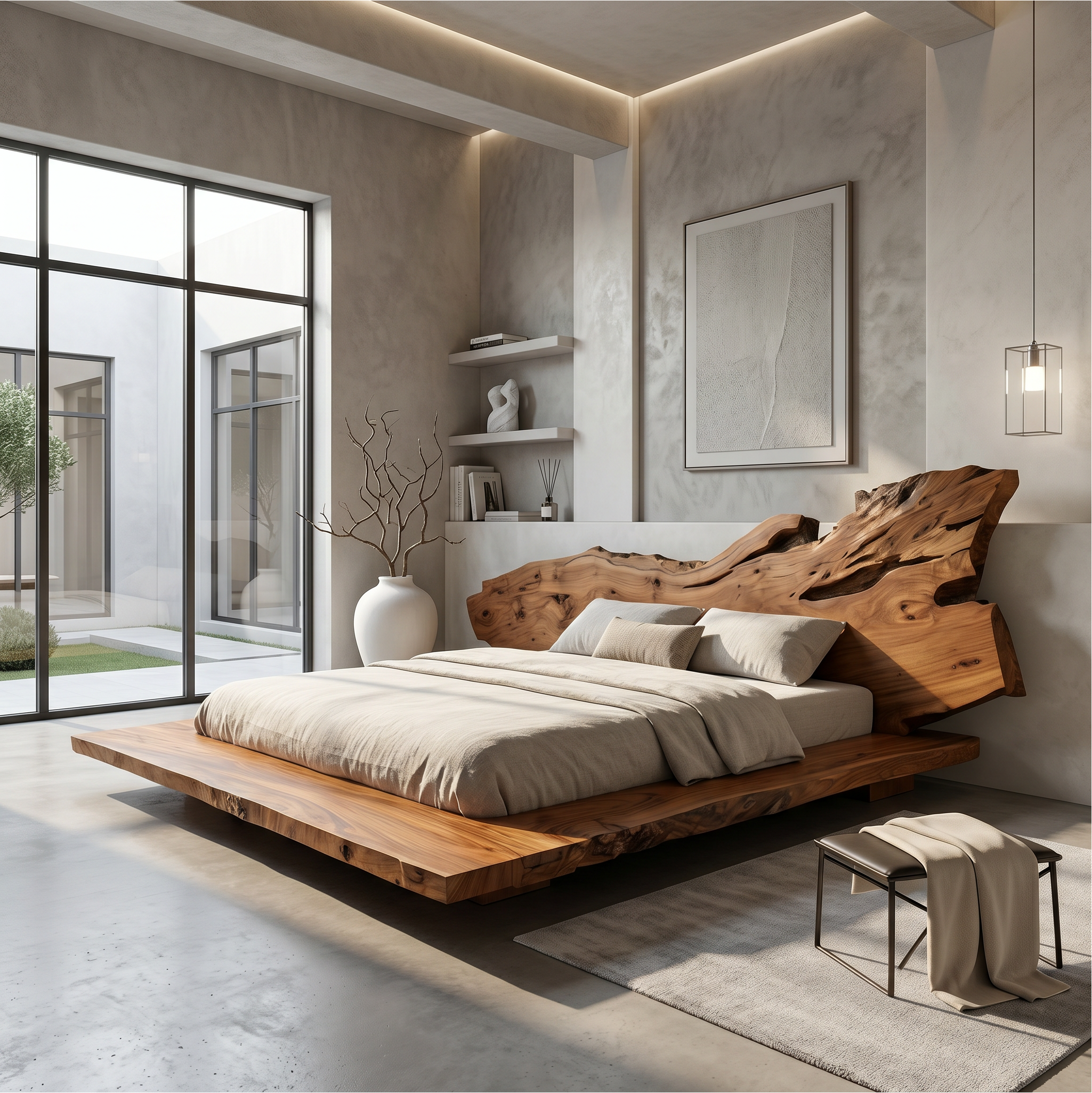 Modern Bed Frame With Live Edge Wood Headboard For Bedroom SINLSAWB130