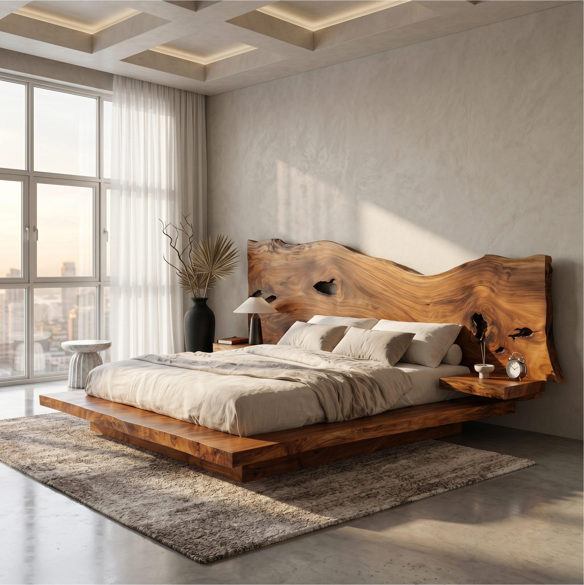 Modern Solid Wood Bed Frame With Floating Platform Design For Bedroom SINLSAWB134