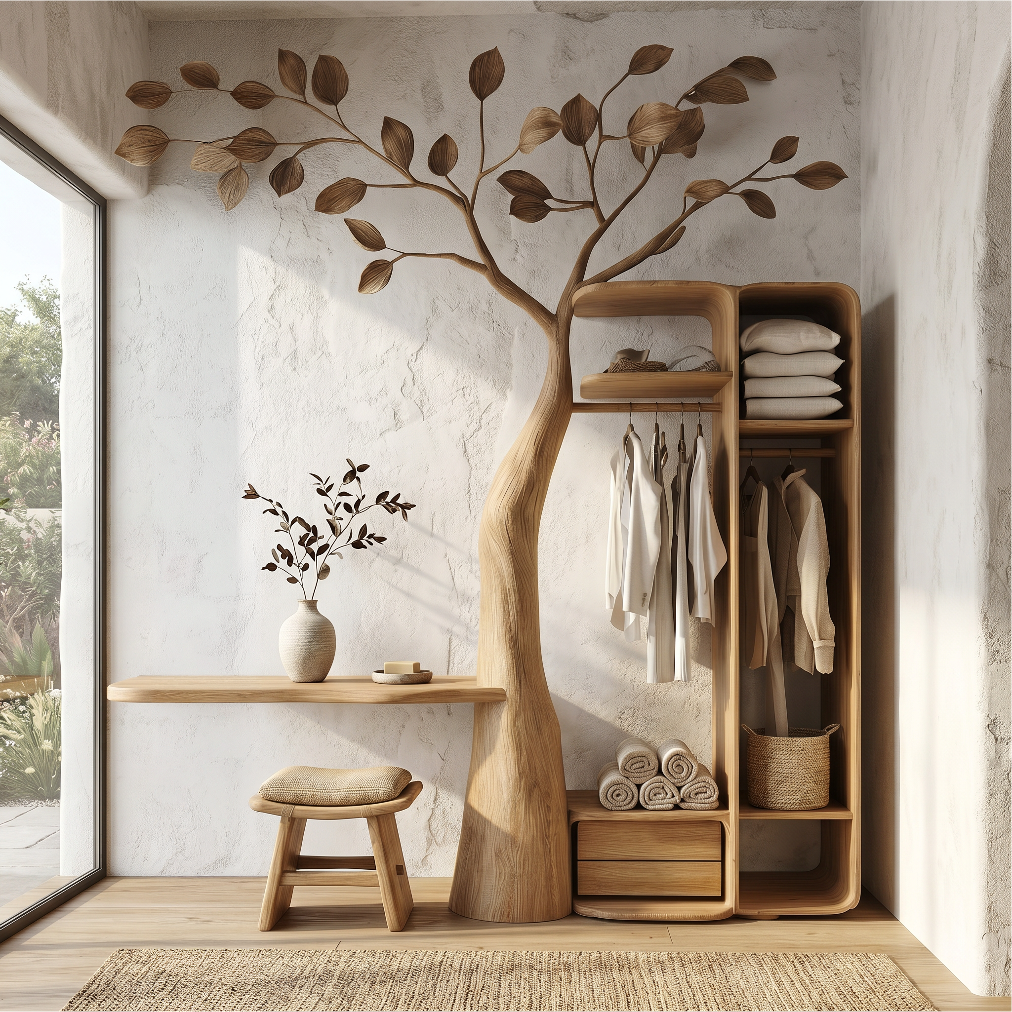 Rustic Tree Coat Rack Wall Mount Vanity Bedroom And Dressing Room SINLSATCR111