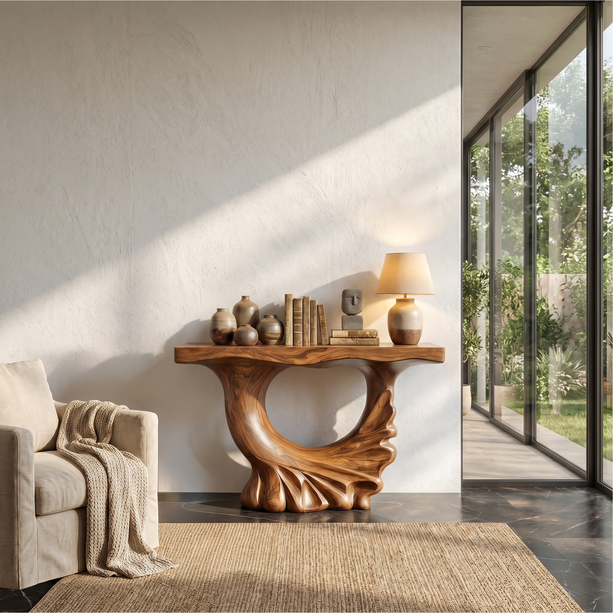 Modern Console Table With Ring Form Pedestal Base For Living Room SINLSACS630
