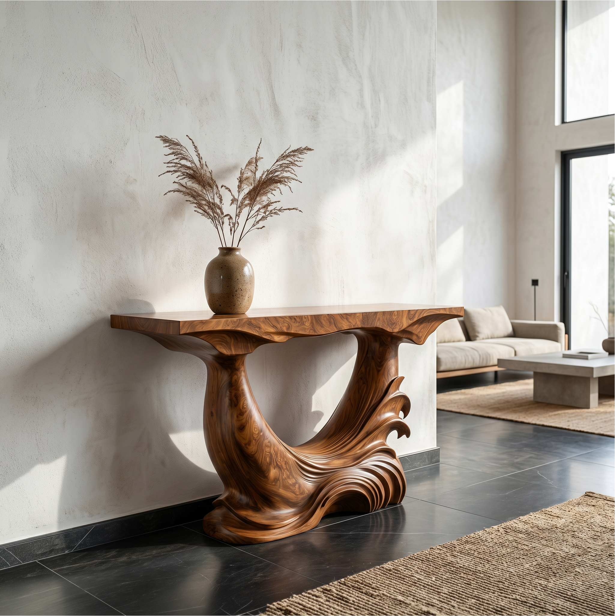 Natural Console Table With Flowing Wood Sculpture For Hallway SINLSACS633