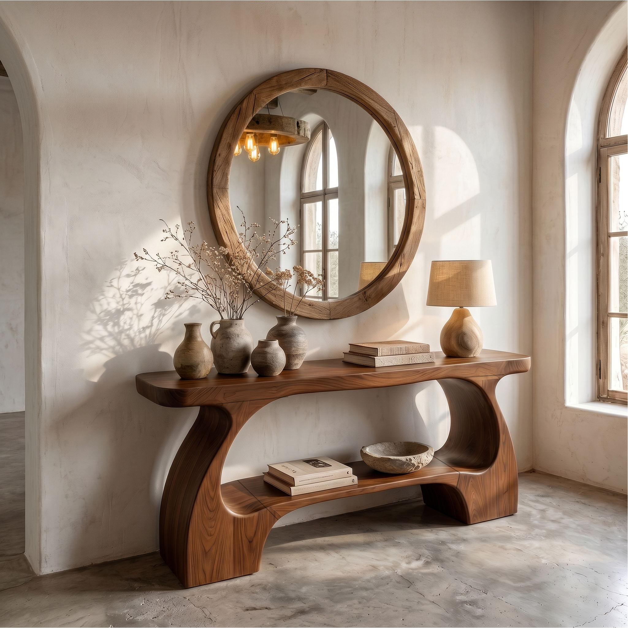 Natural Console Table With Organic Curved Silhouette For Entryway SINLSACS642