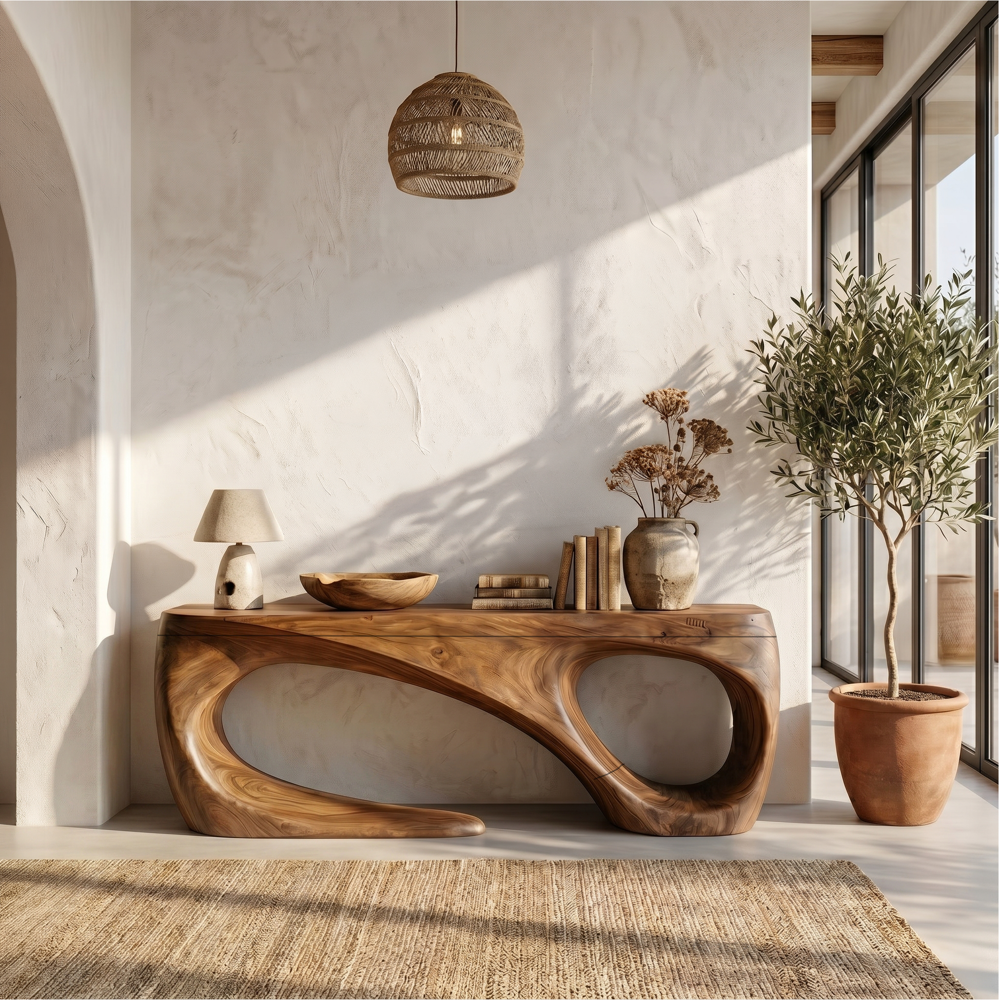 Rustic Console Table With Handcrafted Flowing Design For Living Room SINLSACS651