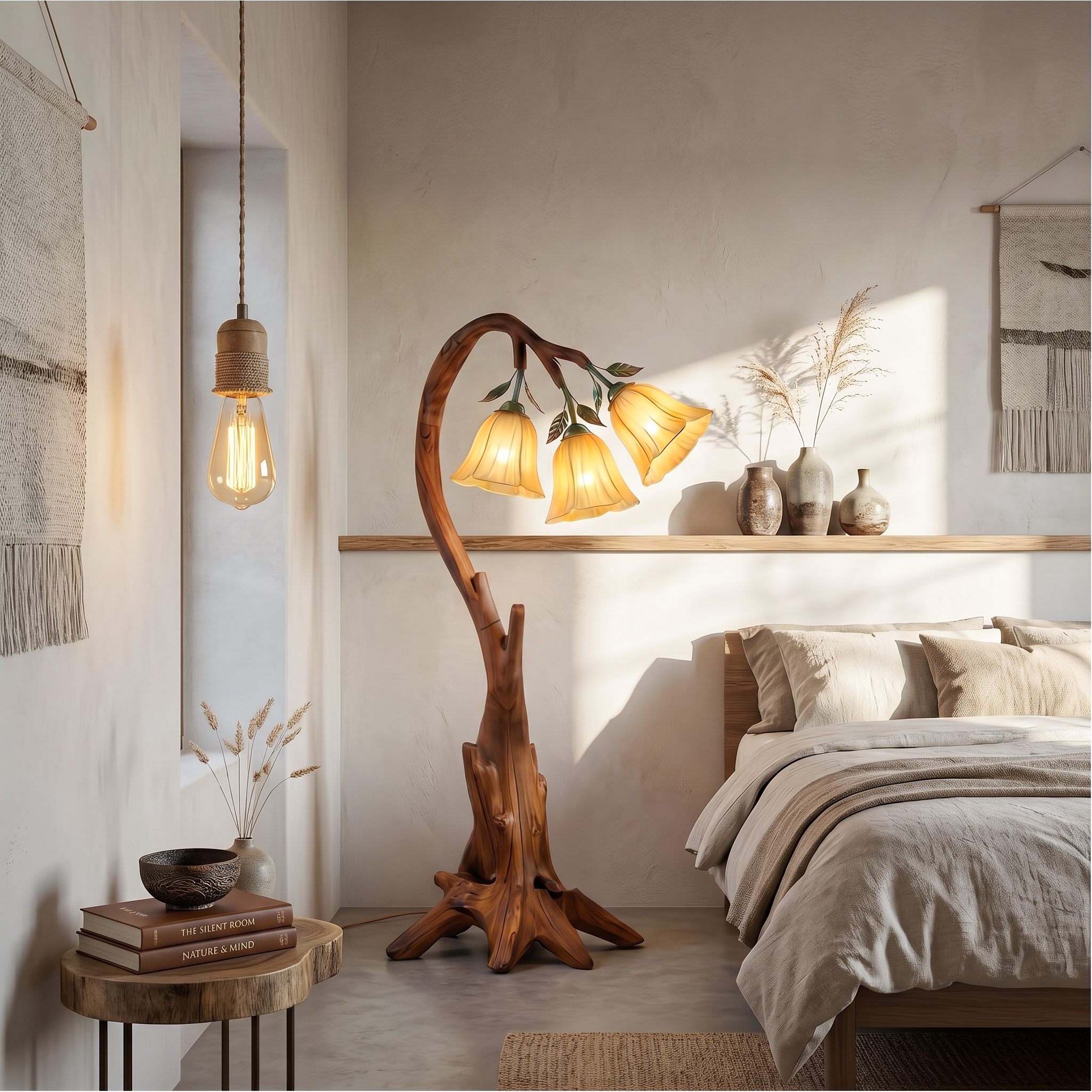 Natural Floor Lamp With Blooming Floral Form For Reading Nook And Bedroom SINLSAFLP097