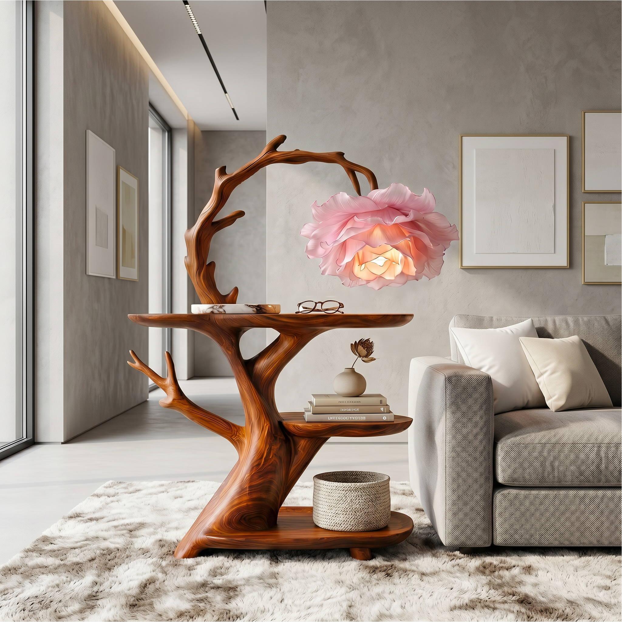 Contemporary Side Table With Floral Accent Lamp For Bedroom And Lounge SINLSABT275
