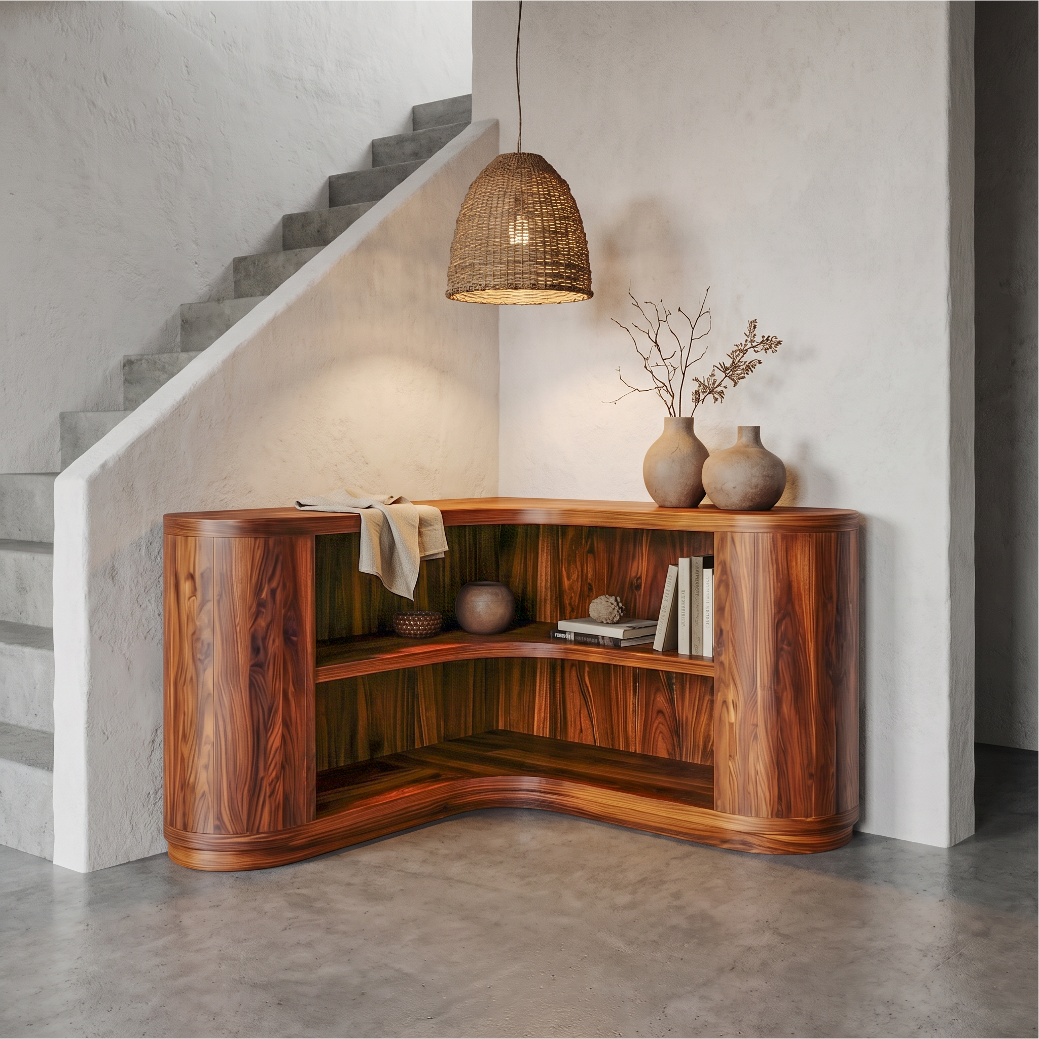 Scandinavian Corner Bookshelf With Simple Wooden Structure For Living Room SINLSABS027