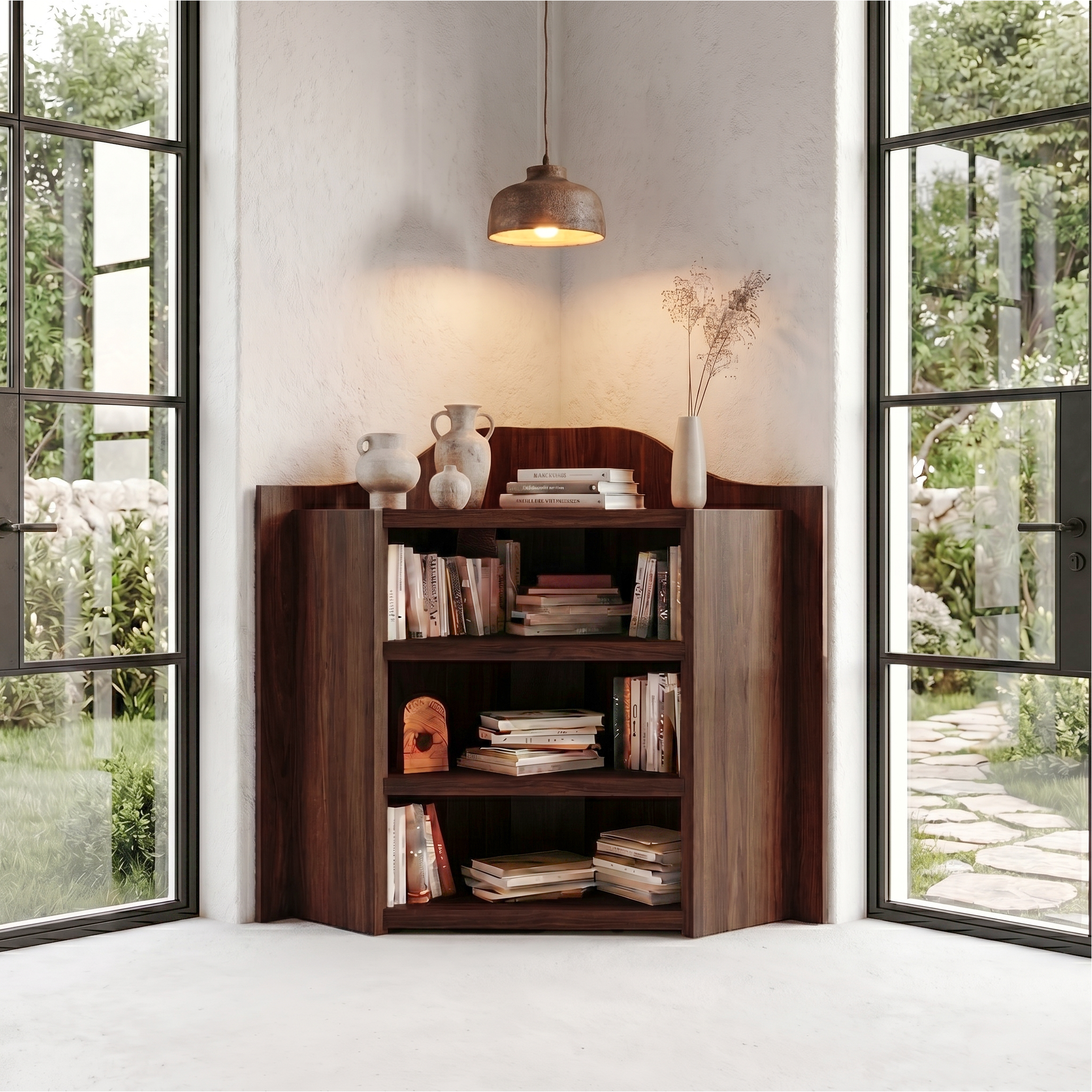 Natural Wooden Bookshelf With Open Shelves And Simple Storage Design For Living Room And Bedroom SINLSABS029