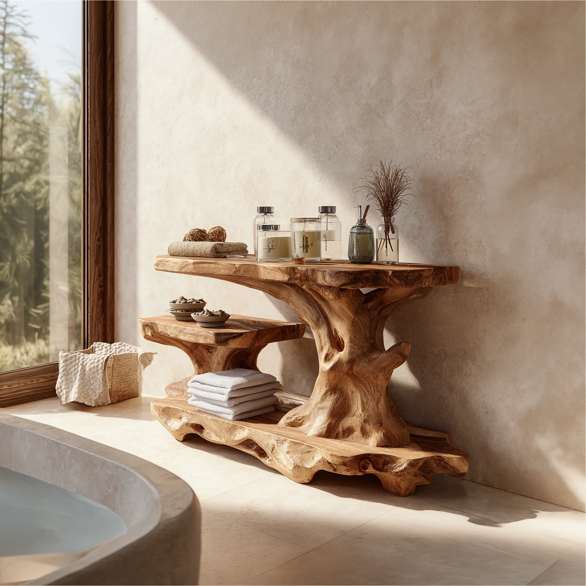 Artistic Tree Shelf With Multi Level Bathroom Storage SINLSABRD010