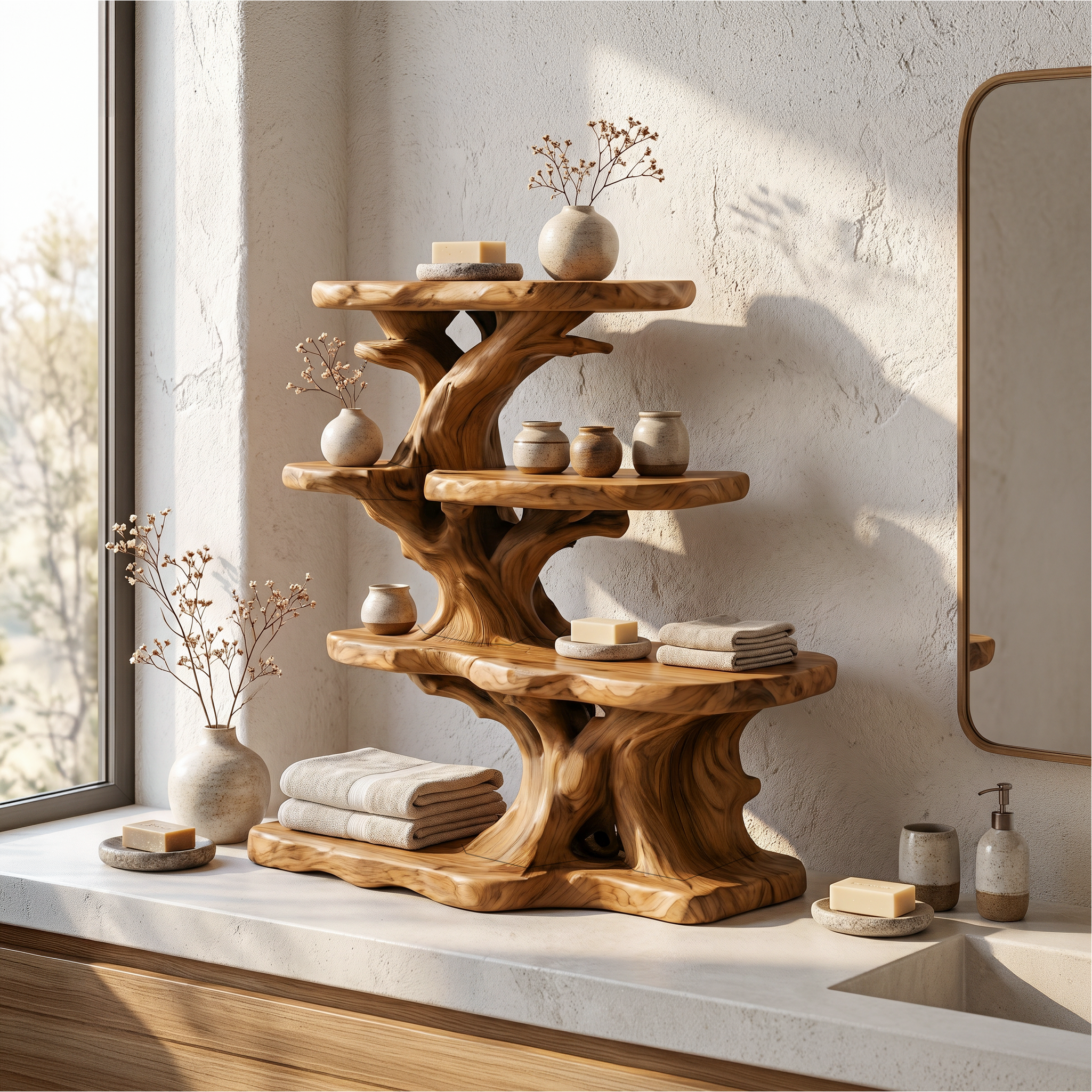 Rustic Bathroom Organizer With Tiered Display Shelves SINLSABRD017